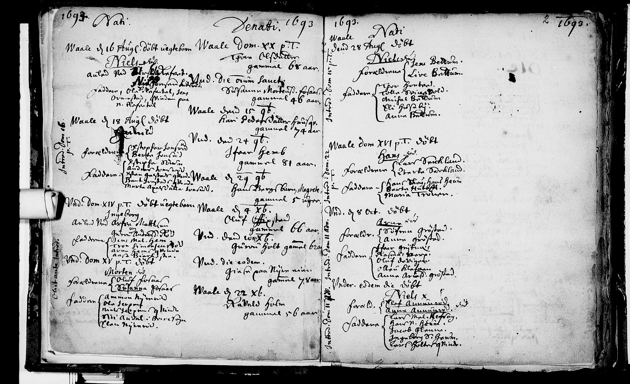 Våle kirkebøker, AV/SAKO-A-334/F/Fa/L0001: Parish register (official) no. I 1, 1693-1704, p. 2