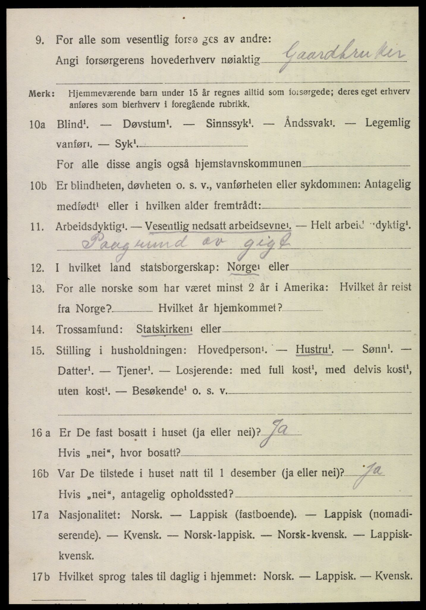 SAT, 1920 census for Kvam, 1920, p. 1586