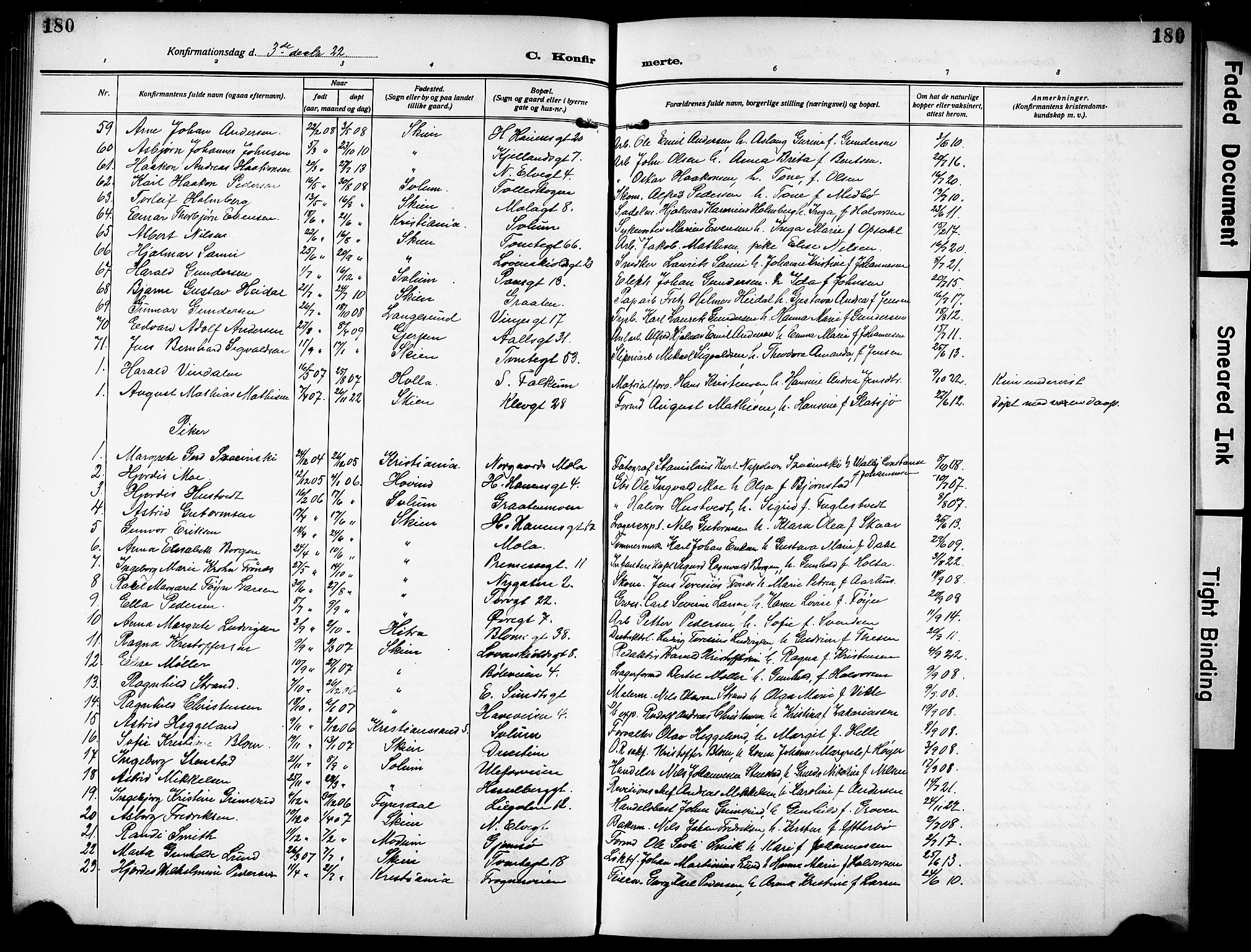 Skien kirkebøker, SAKO/A-302/G/Ga/L0010: Parish register (copy) no. 10, 1920-1931, p. 180