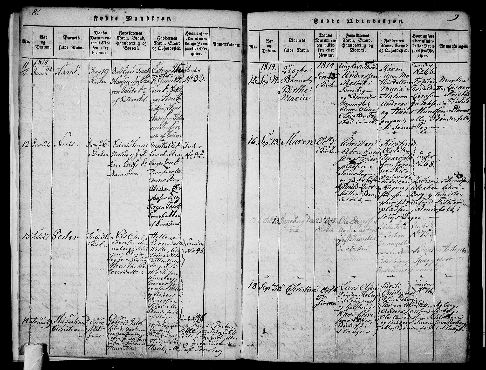 Sem kirkebøker, AV/SAKO-A-5/F/Fa/L0004: Parish register (official) no. I 4, 1814-1825, p. 8-9