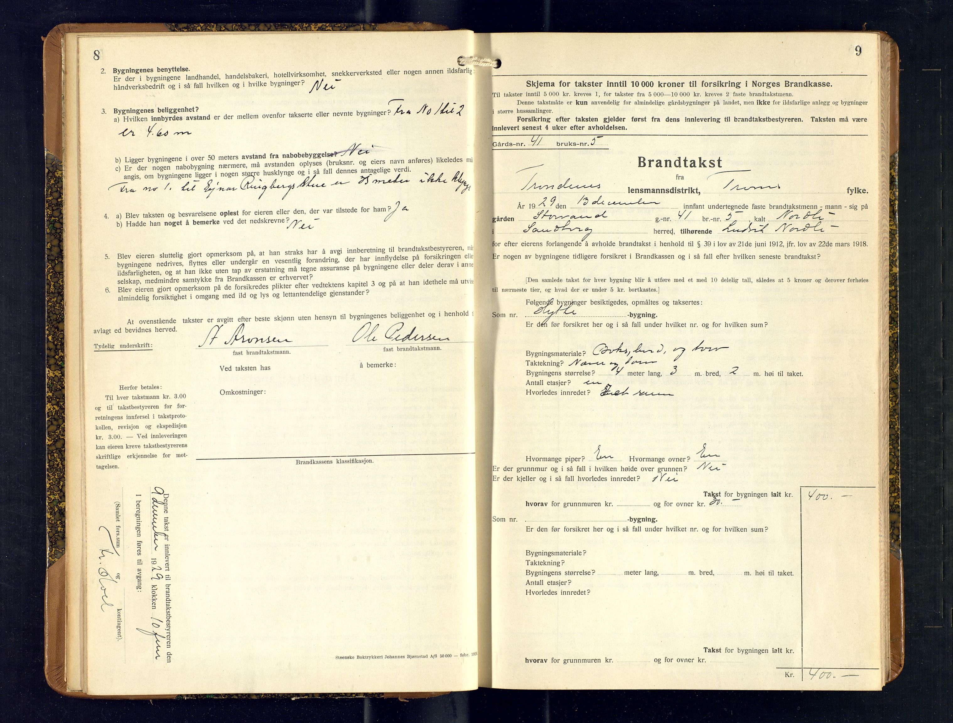 Harstad lensmannskontor, AV/SATØ-SATØ-10/F/Fr/Fra/L0615: Branntakstprotokoll (S), 1929-1932, p. 8-9