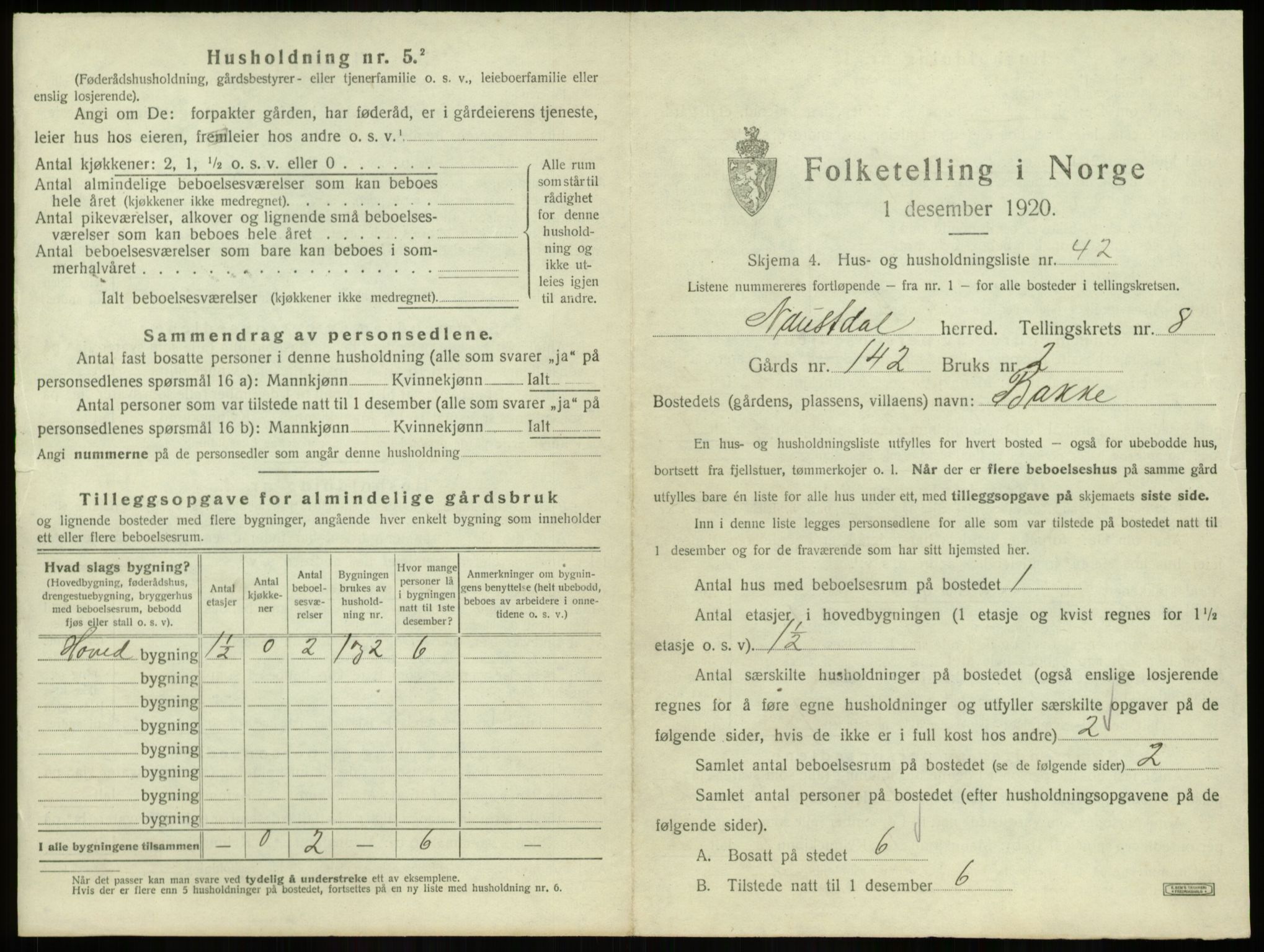 SAB, 1920 census for Naustdal, 1920, p. 794