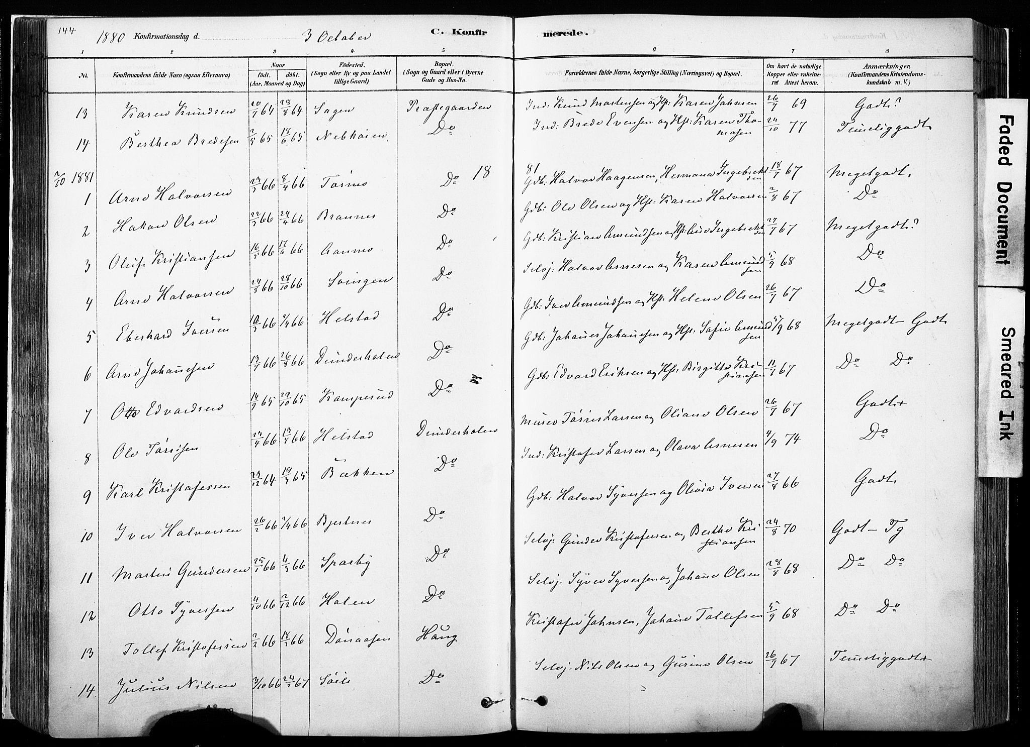Hof prestekontor, SAH/PREST-038/H/Ha/Haa/L0010: Parish register (official) no. 10, 1878-1909, p. 144
