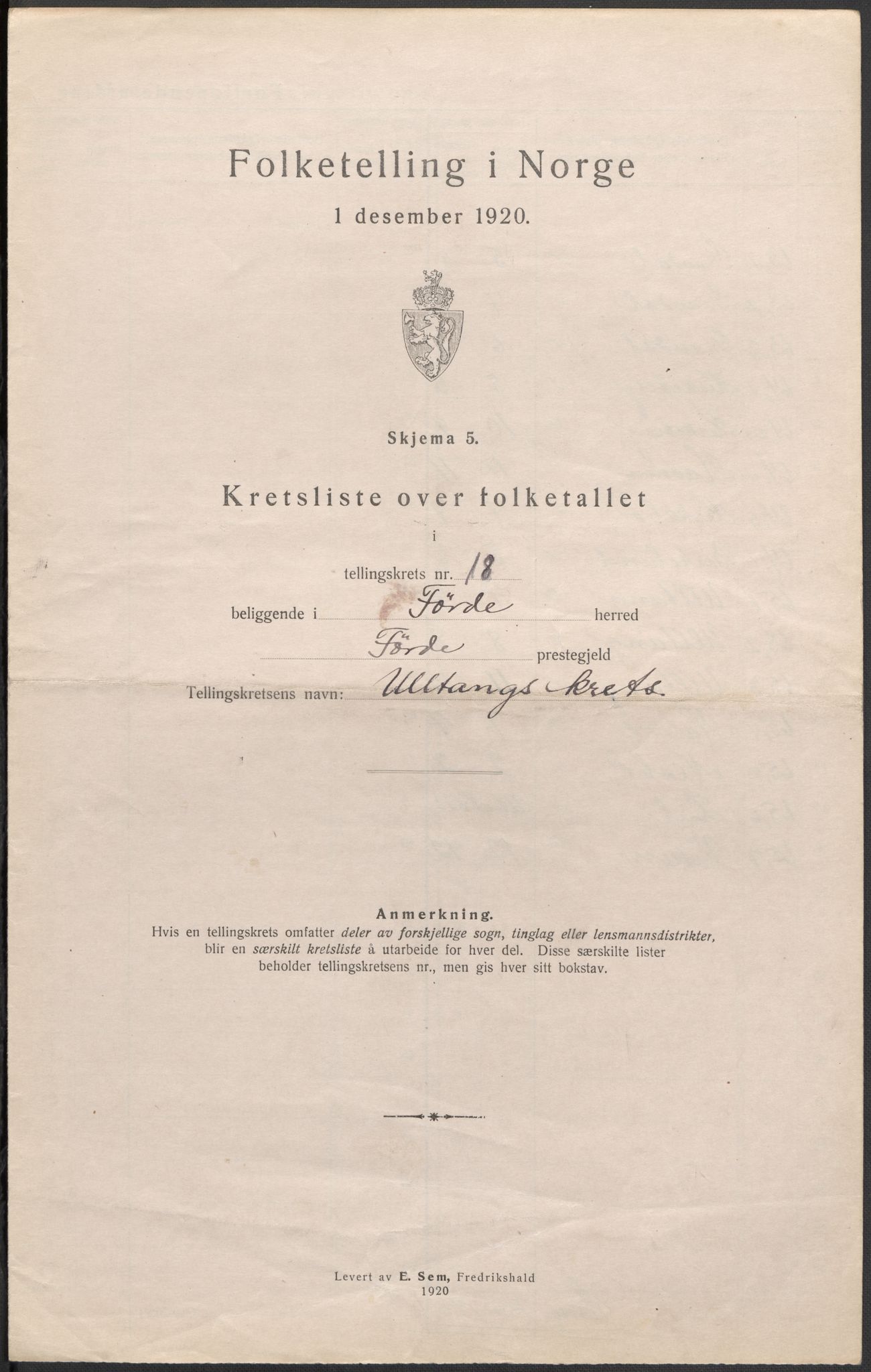 SAB, 1920 census for Førde, 1920, p. 55