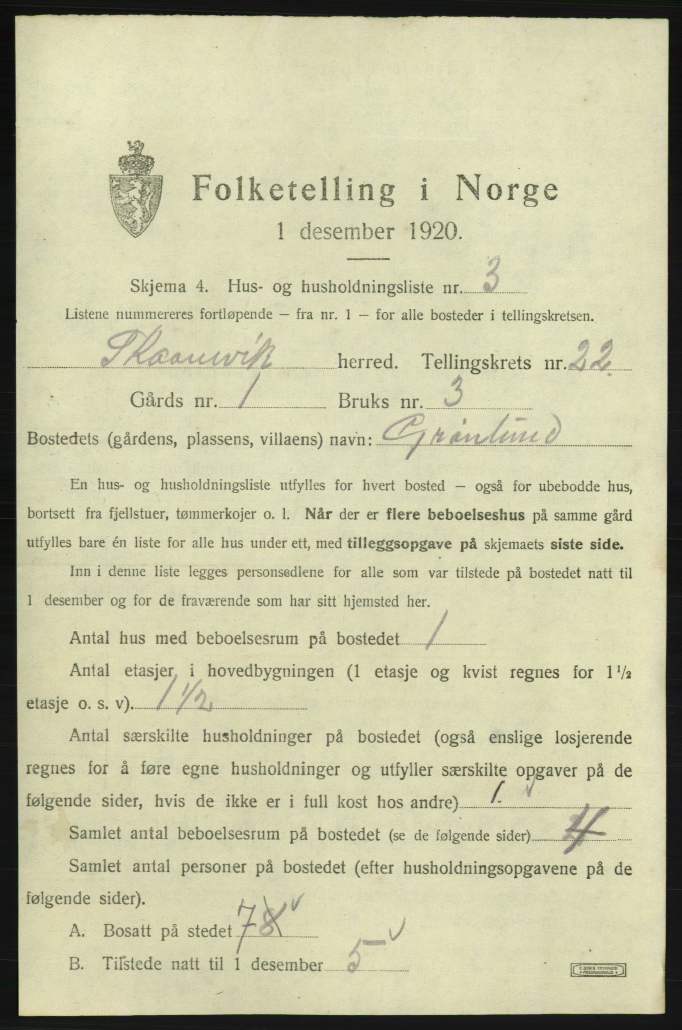 SAB, 1920 census for Skånevik, 1920, p. 2255