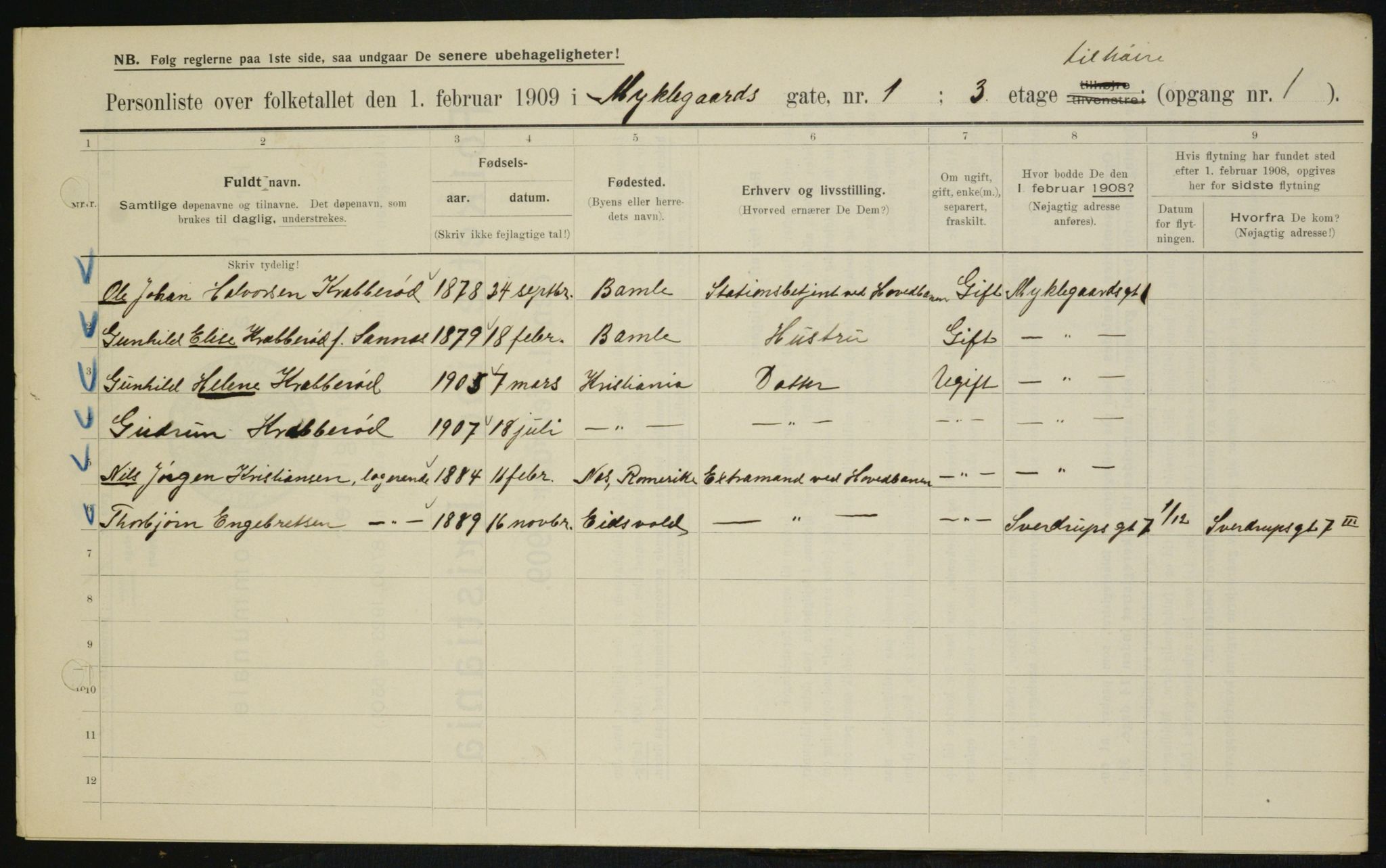 OBA, Municipal Census 1909 for Kristiania, 1909, p. 61696