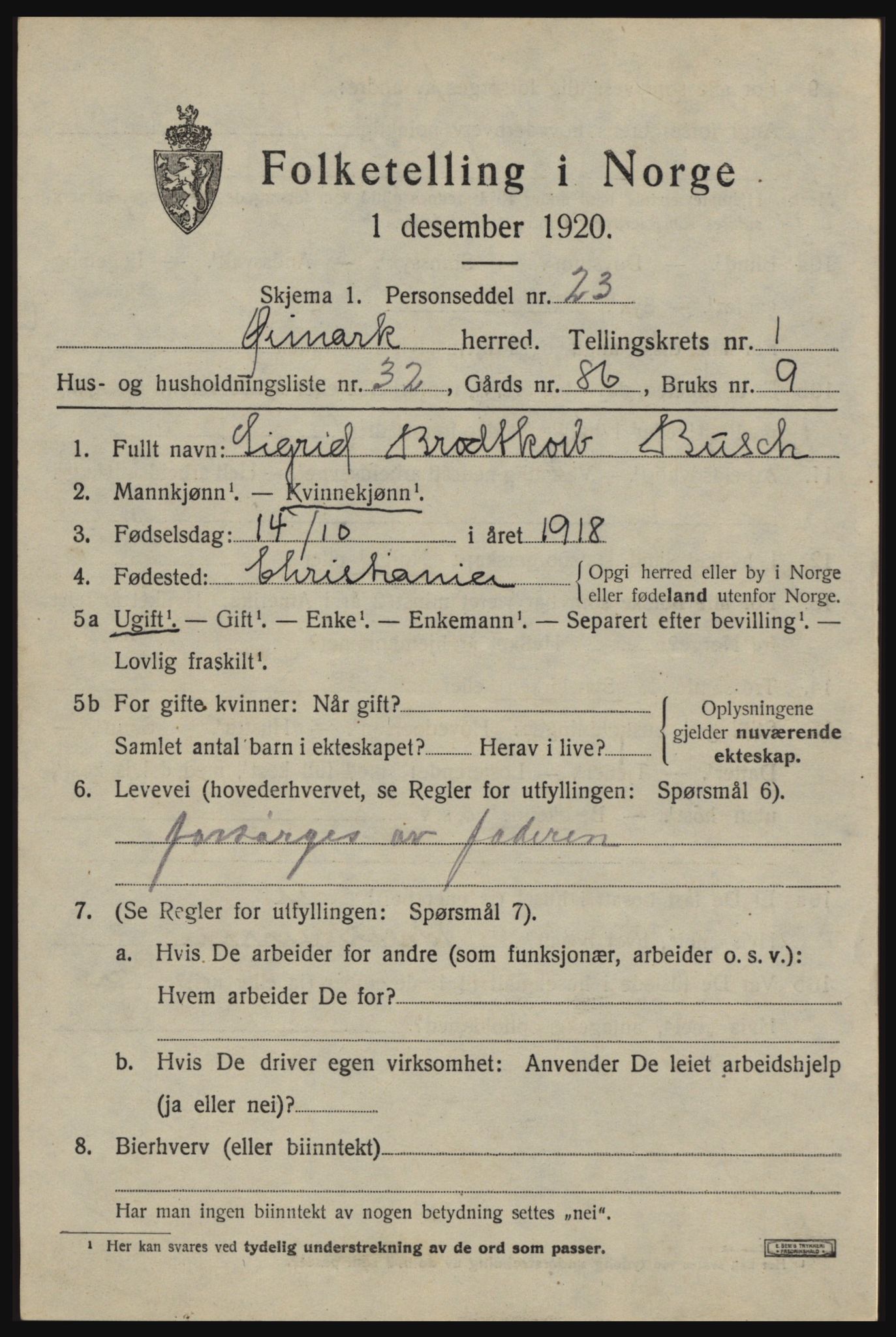 SAO, 1920 census for Øymark, 1920, p. 1183