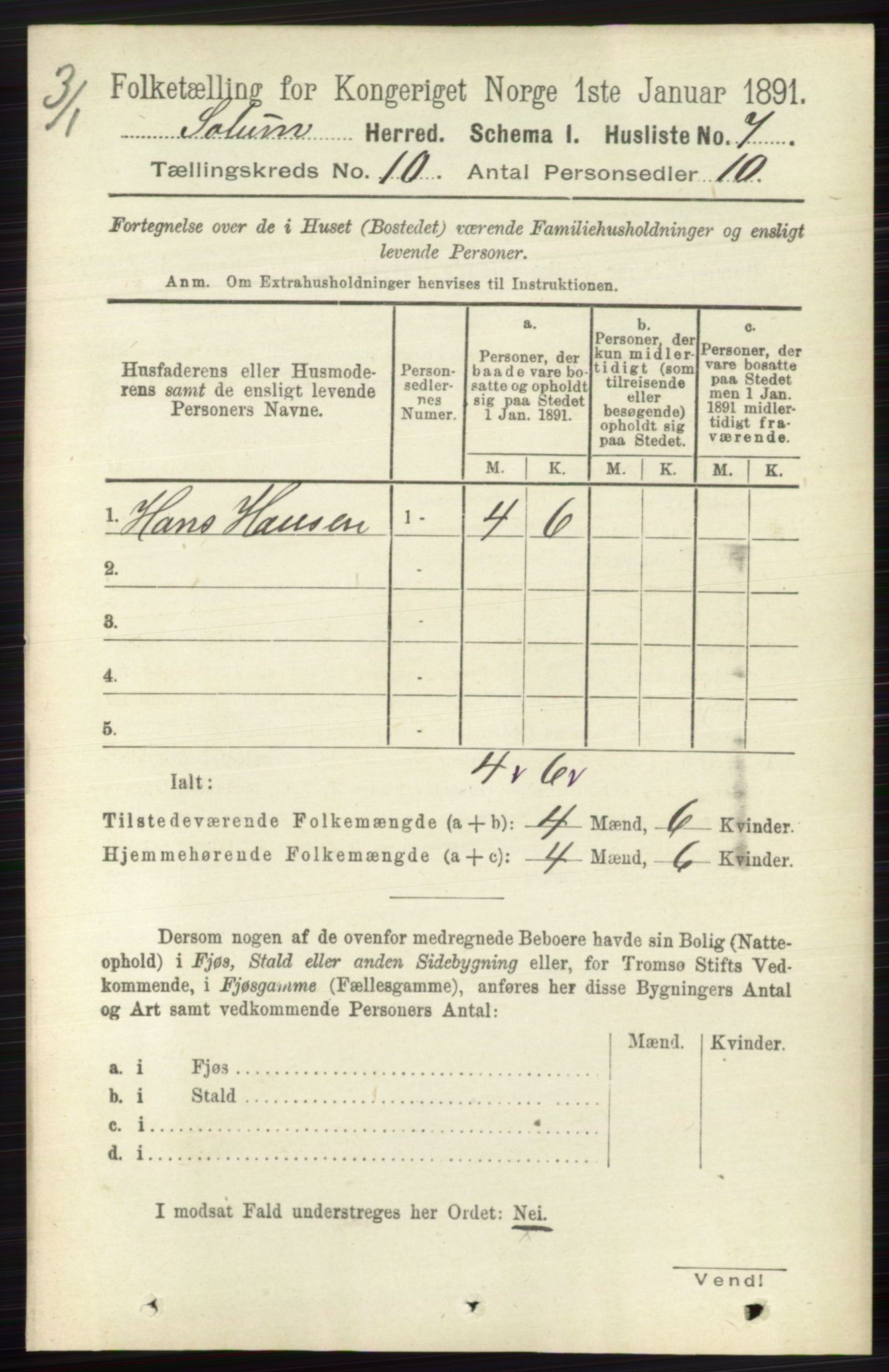 RA, 1891 census for 0818 Solum, 1891, p. 4597