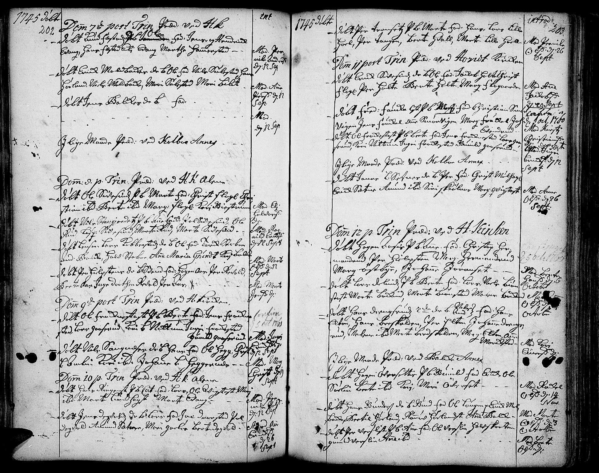 Toten prestekontor, SAH/PREST-102/H/Ha/Haa/L0003: Parish register (official) no. 3, 1734-1751, p. 202-203