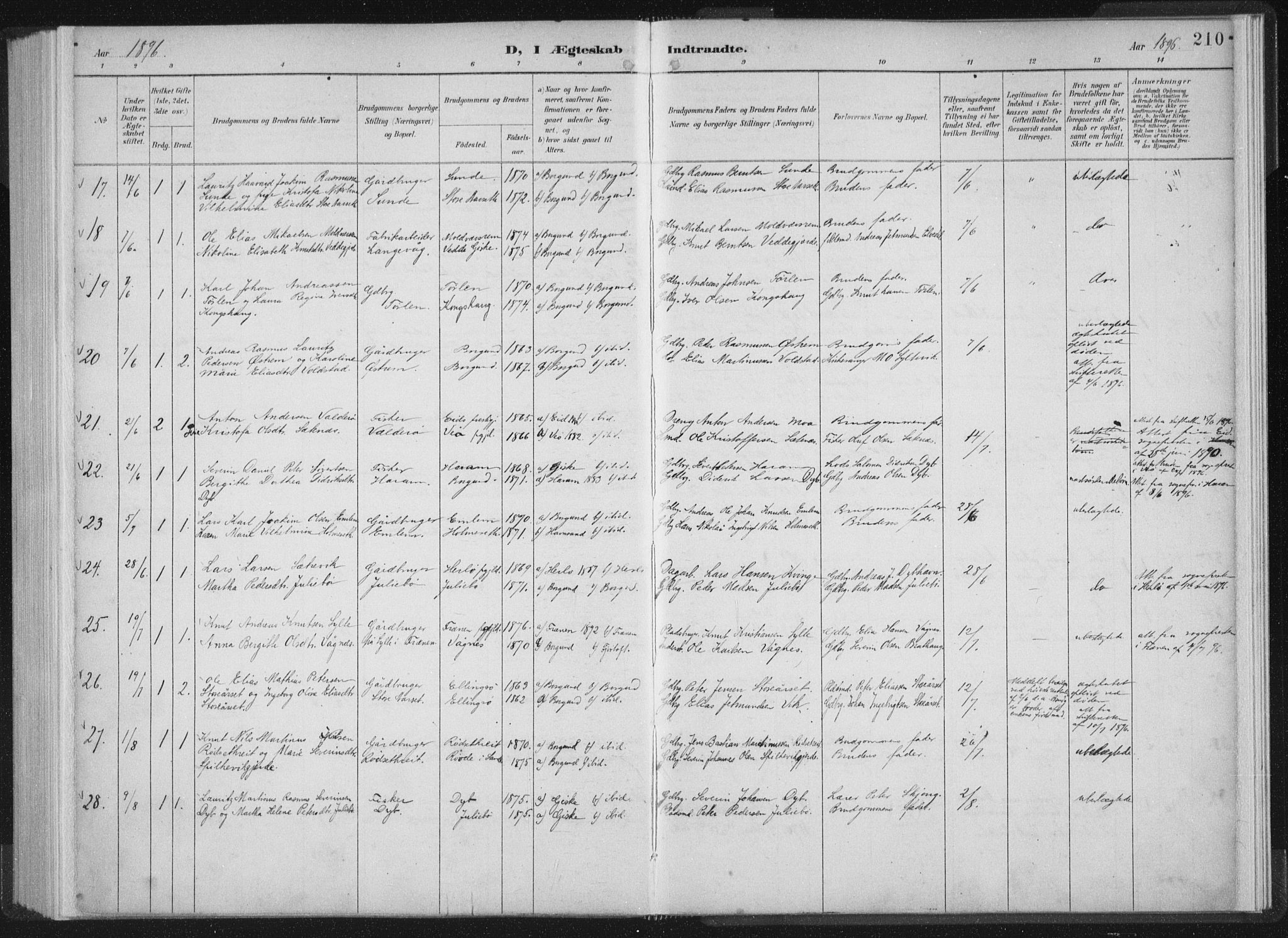 Ministerialprotokoller, klokkerbøker og fødselsregistre - Møre og Romsdal, AV/SAT-A-1454/528/L0405: Parish register (official) no. 528A14, 1891-1906, p. 210