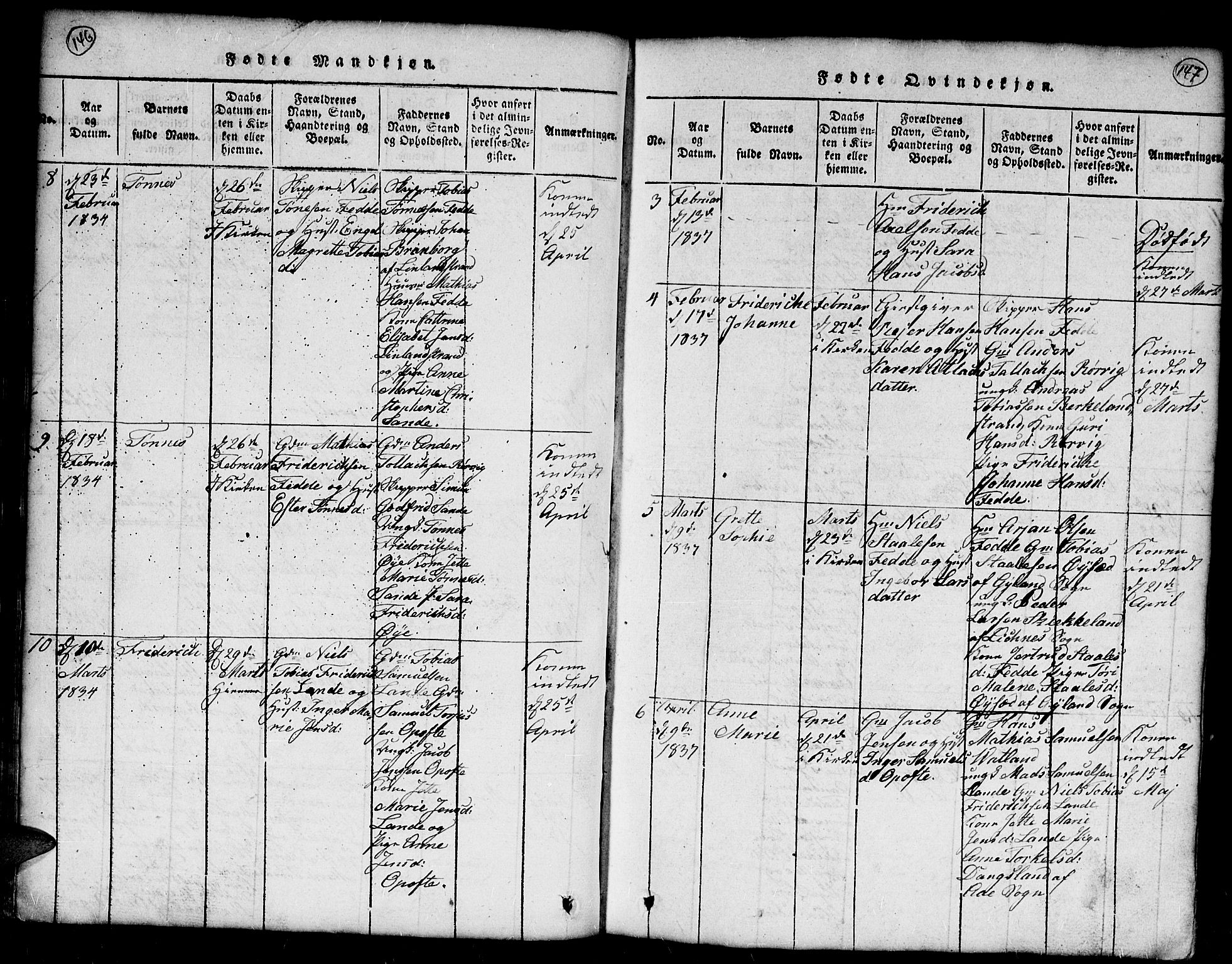 Kvinesdal sokneprestkontor, SAK/1111-0026/F/Fb/Fba/L0001: Parish register (copy) no. B 1, 1815-1839, p. 146-147