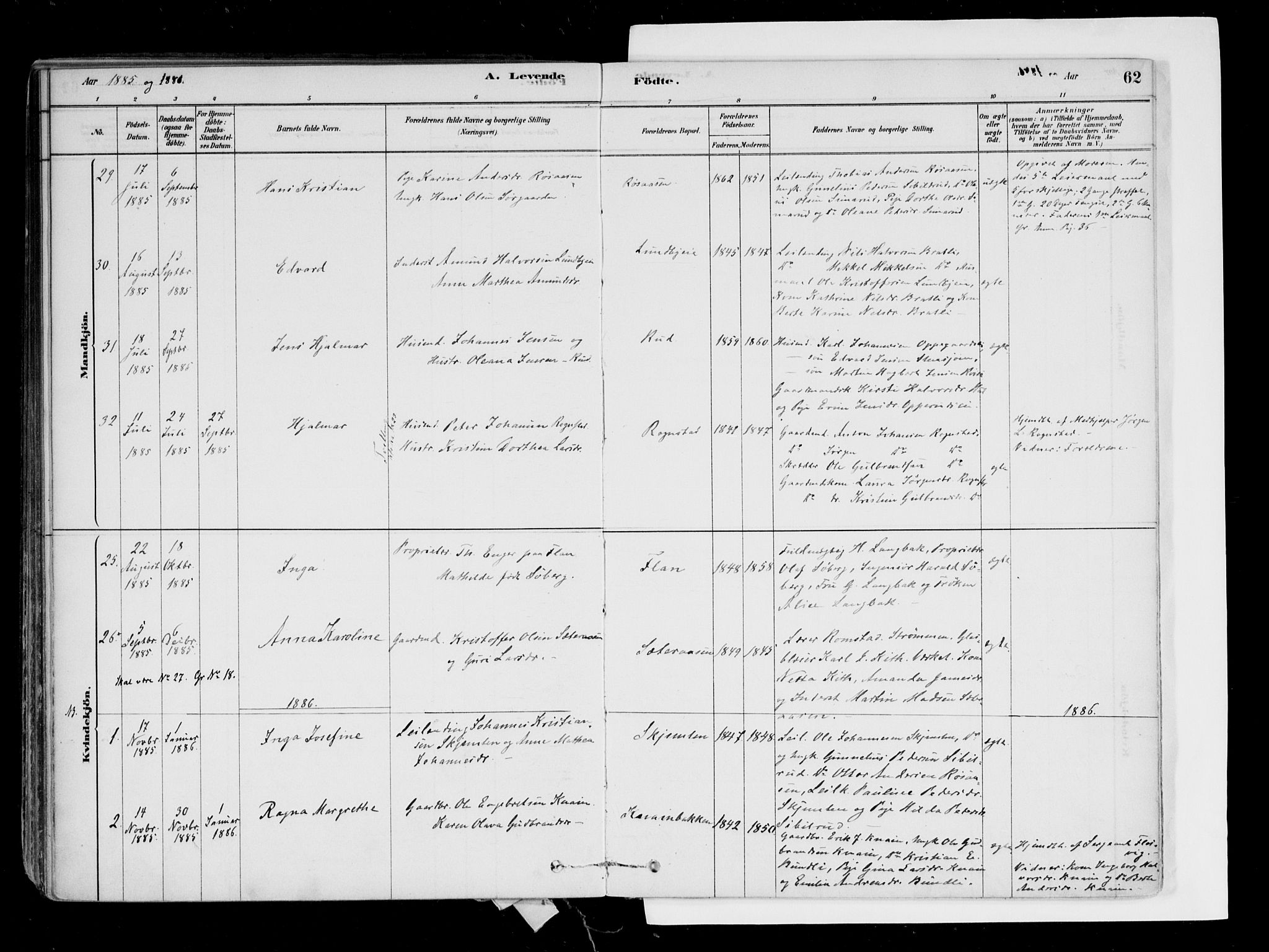 Hurdal prestekontor Kirkebøker, SAO/A-10889/F/Fa/L0007: Parish register (official) no. I 7, 1878-1906, p. 62