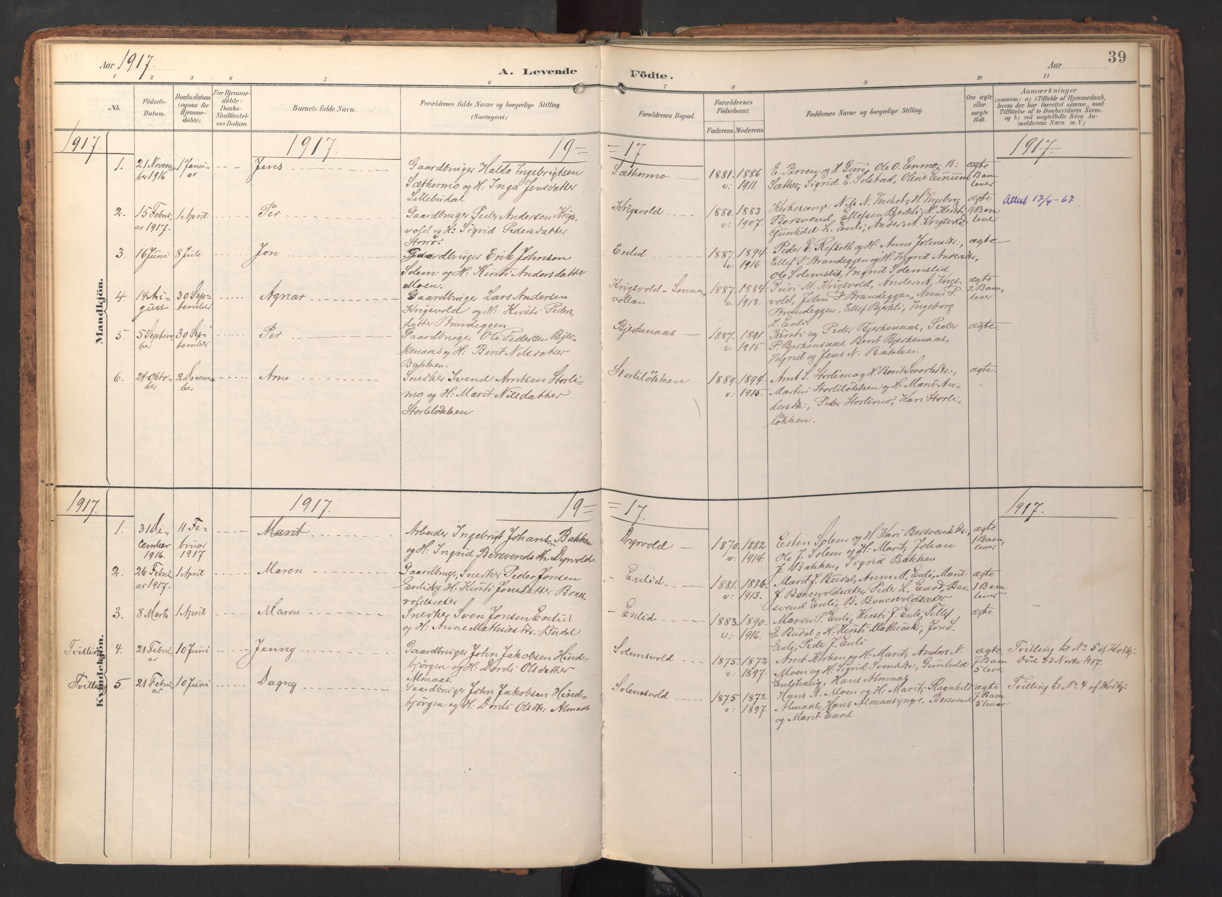 Ministerialprotokoller, klokkerbøker og fødselsregistre - Sør-Trøndelag, SAT/A-1456/690/L1050: Parish register (official) no. 690A01, 1889-1929, p. 39