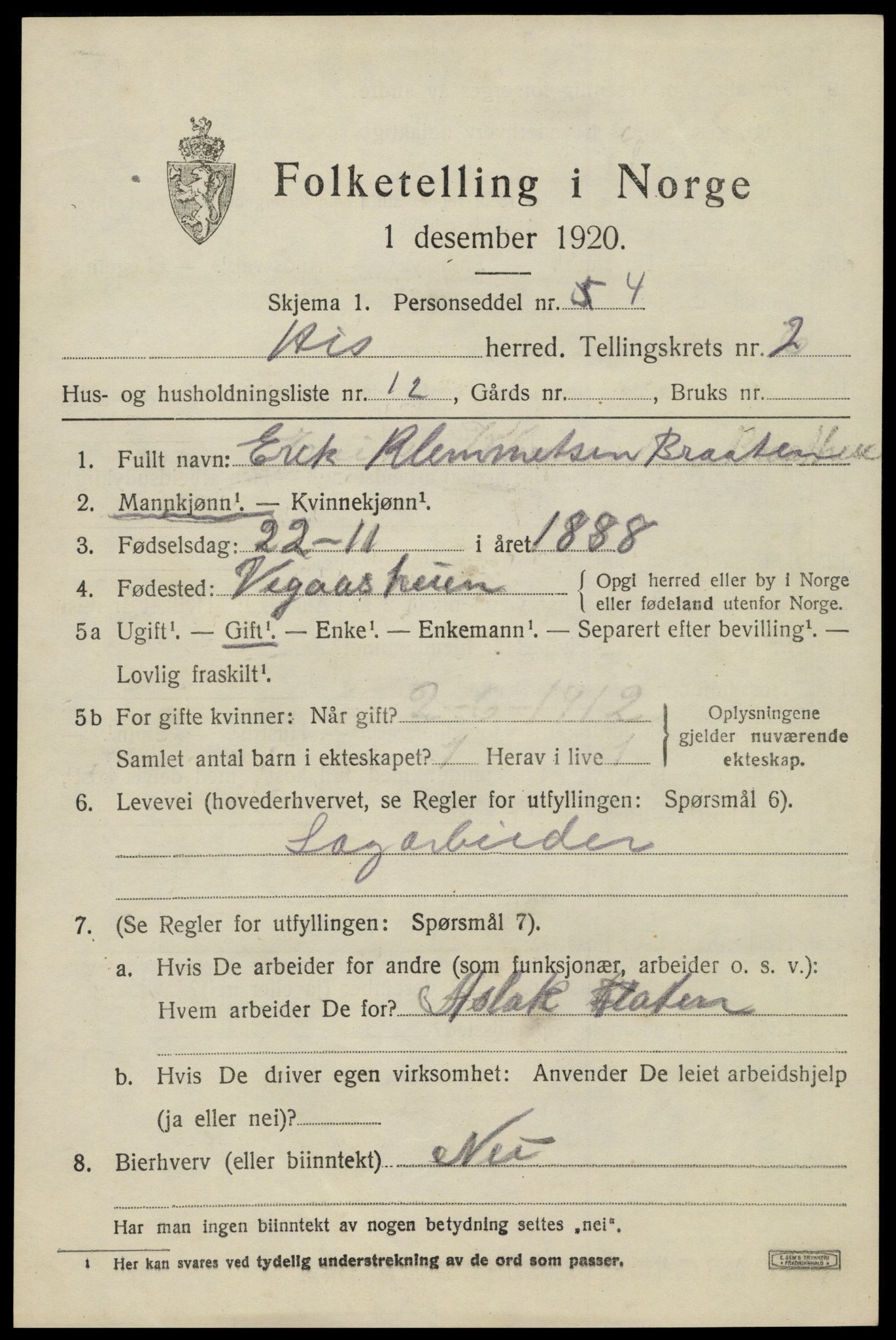 SAK, 1920 census for Hisøy, 1920, p. 2530