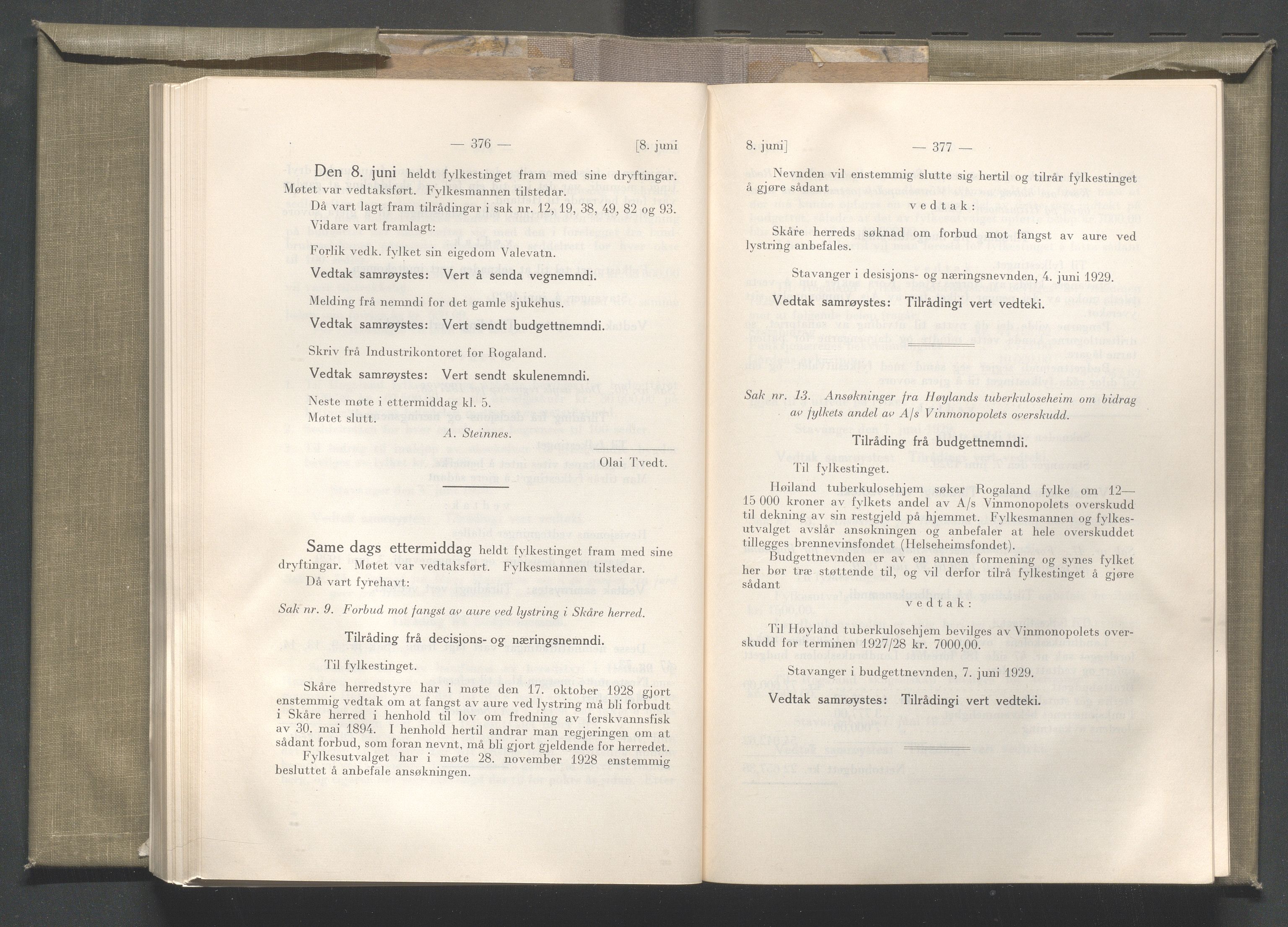 Rogaland fylkeskommune - Fylkesrådmannen , IKAR/A-900/A/Aa/Aaa/L0048: Møtebok , 1929, p. 376-377