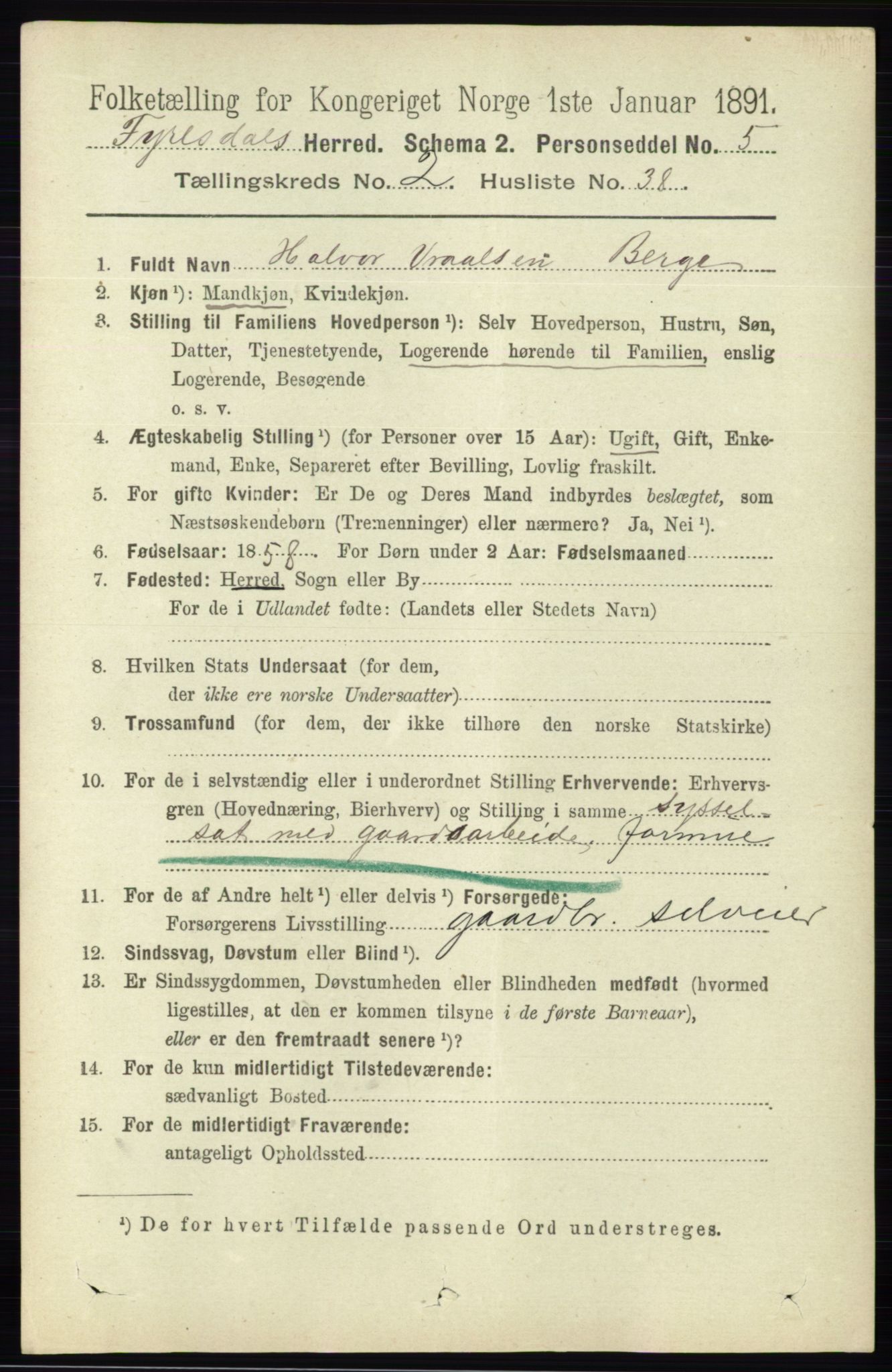 RA, 1891 census for 0831 Fyresdal, 1891, p. 529