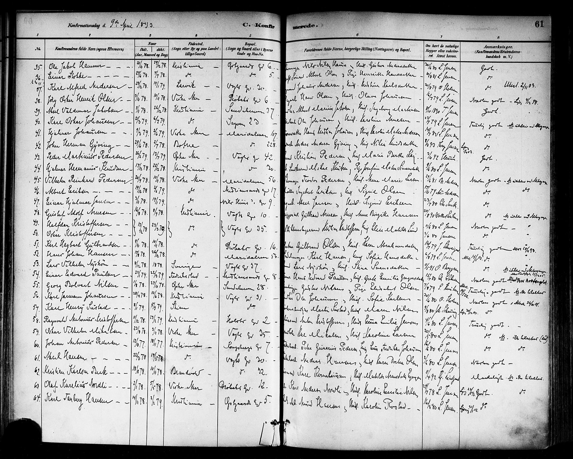 Sagene prestekontor Kirkebøker, AV/SAO-A-10796/F/L0002: Parish register (official) no. 2, 1880-1897, p. 61
