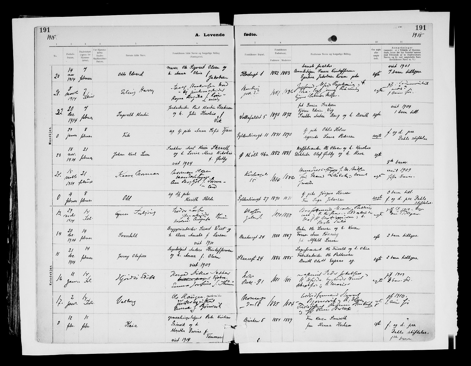 Ministerialprotokoller, klokkerbøker og fødselsregistre - Sør-Trøndelag, AV/SAT-A-1456/604/L0203: Parish register (official) no. 604A23, 1908-1916, p. 191