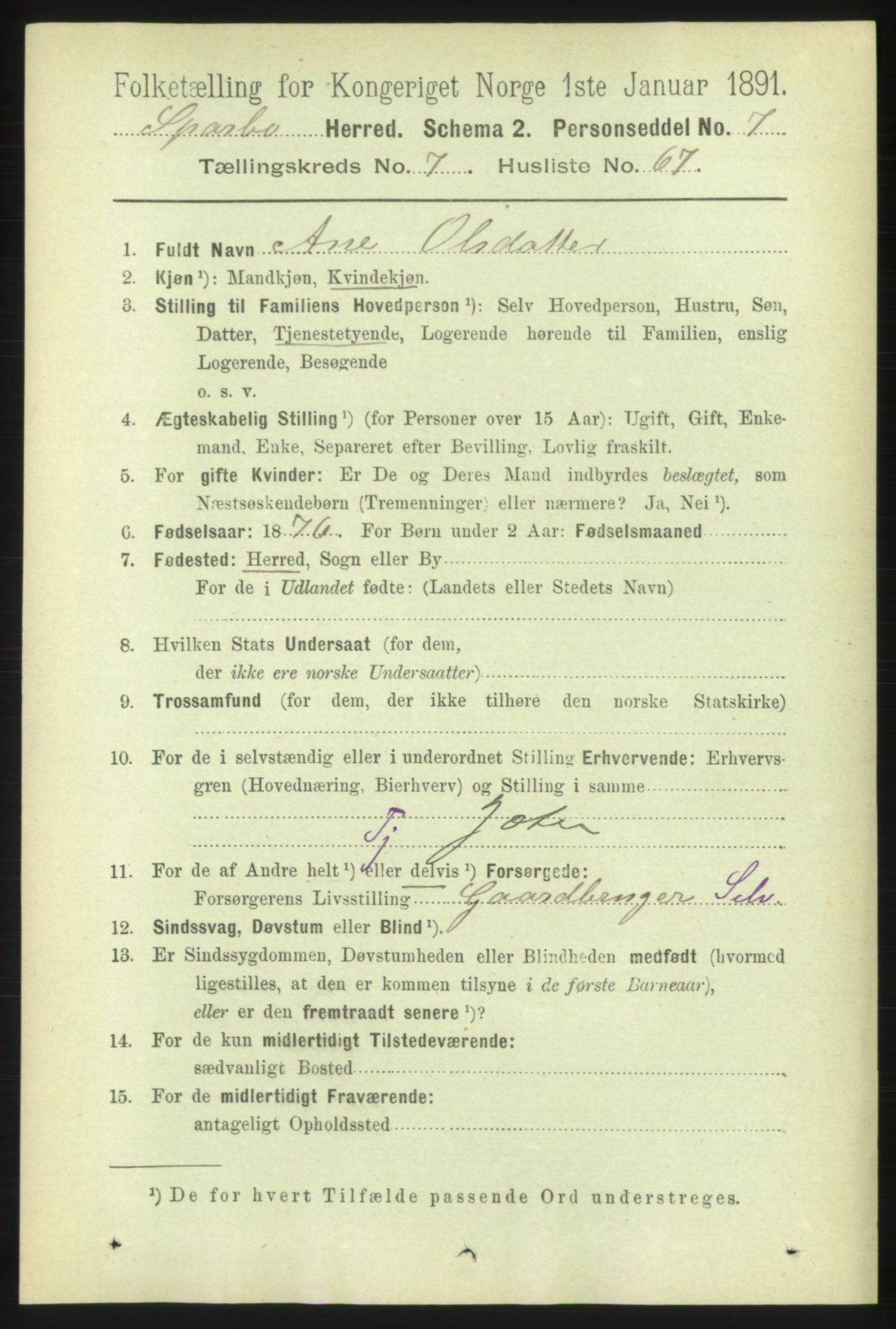 RA, 1891 census for 1731 Sparbu, 1891, p. 2755