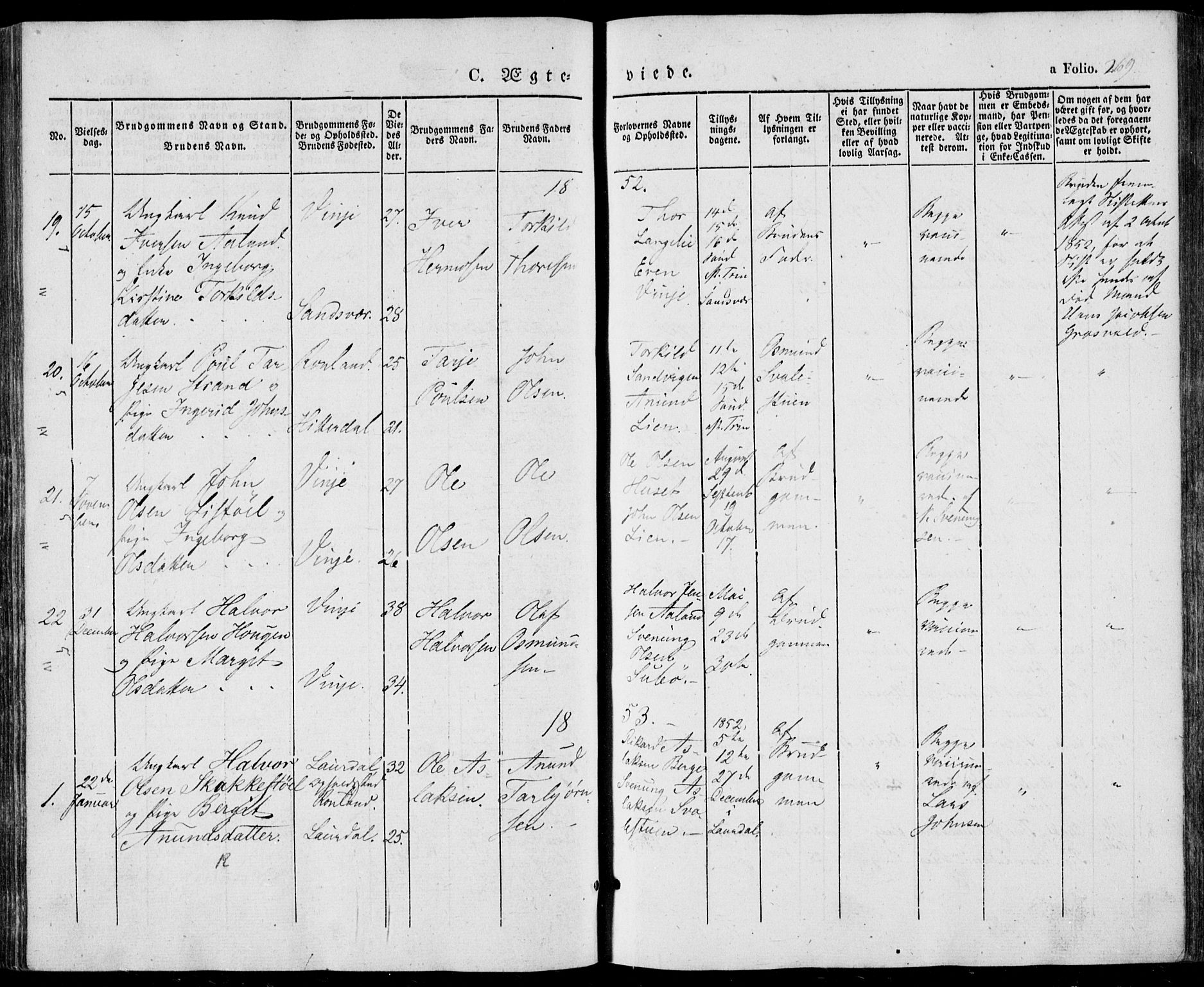Vinje kirkebøker, SAKO/A-312/F/Fa/L0004: Parish register (official) no. I 4, 1843-1869, p. 269