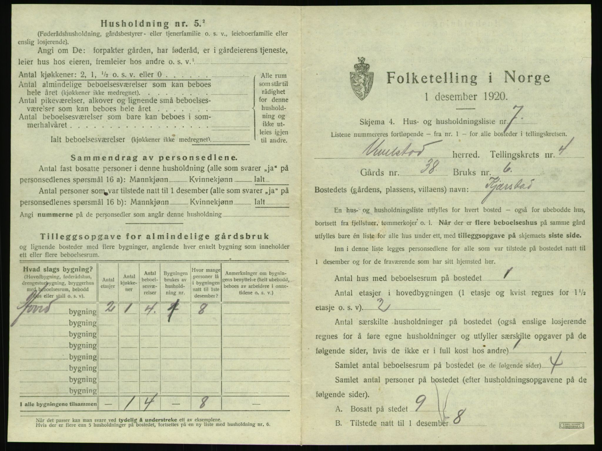 SAT, 1920 census for Vevelstad, 1920, p. 260