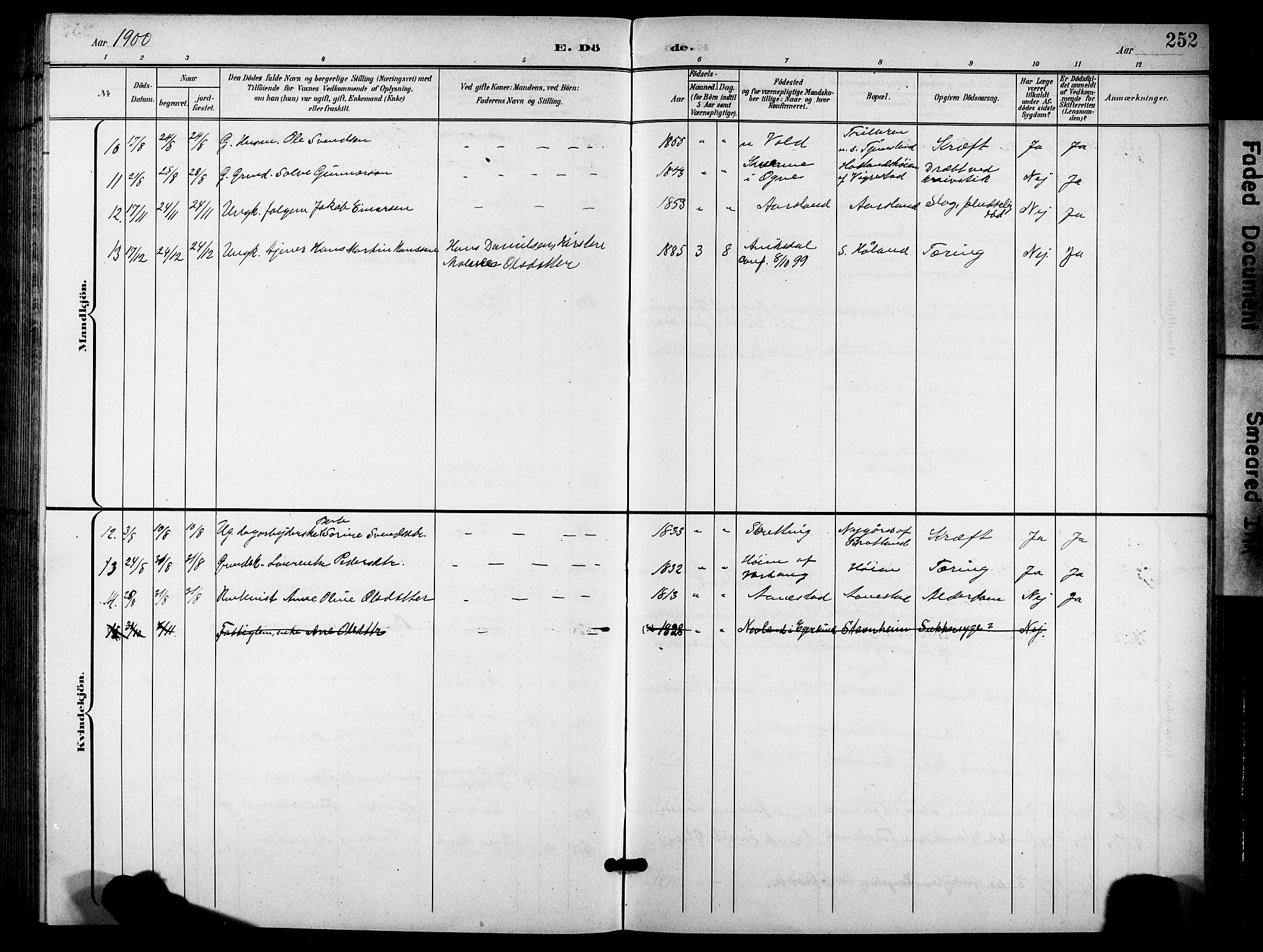 Hå sokneprestkontor, AV/SAST-A-101801/001/30BB/L0006: Parish register (copy) no. B 6, 1900-1924, p. 252