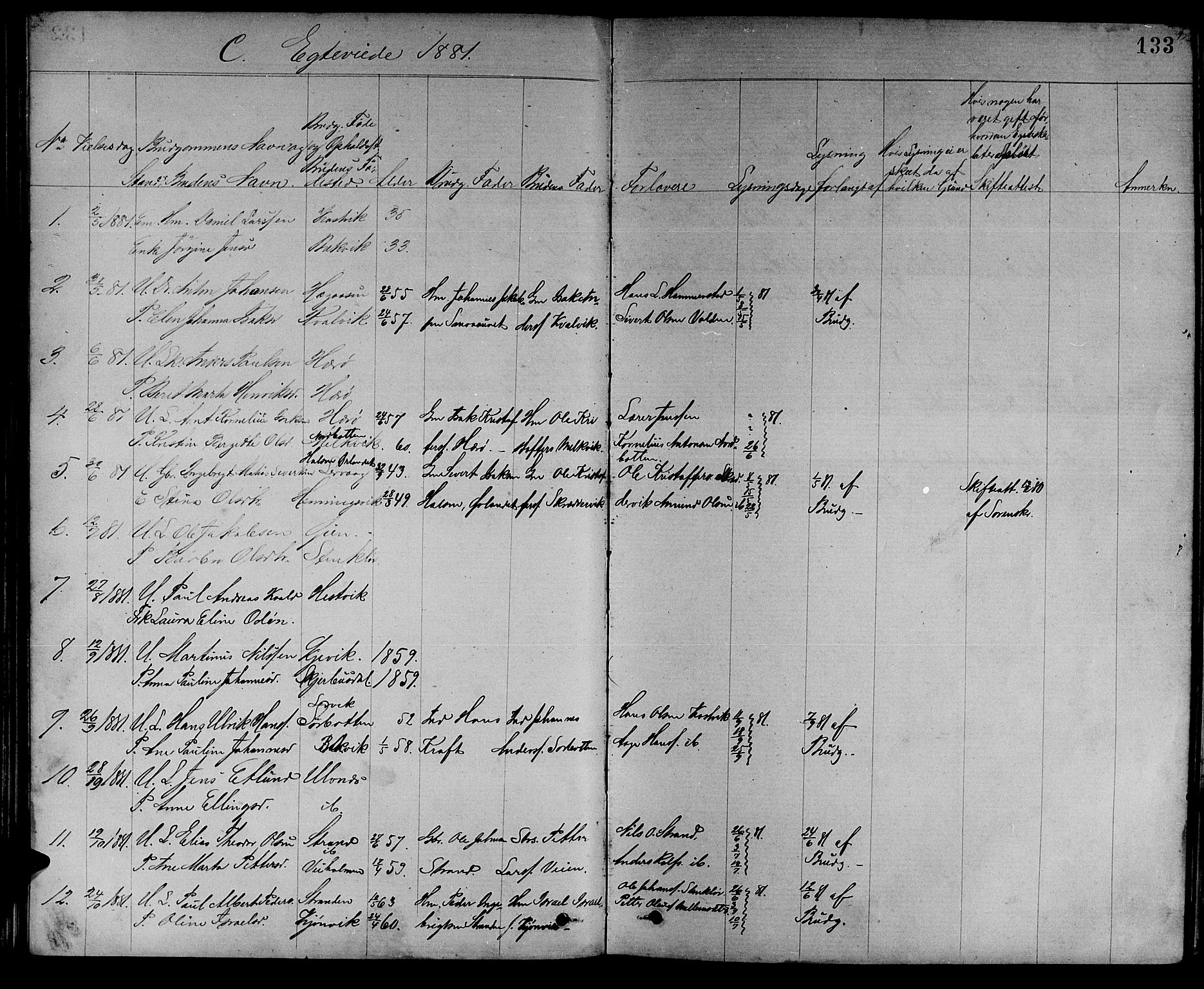 Ministerialprotokoller, klokkerbøker og fødselsregistre - Sør-Trøndelag, SAT/A-1456/637/L0561: Parish register (copy) no. 637C02, 1873-1882, p. 133