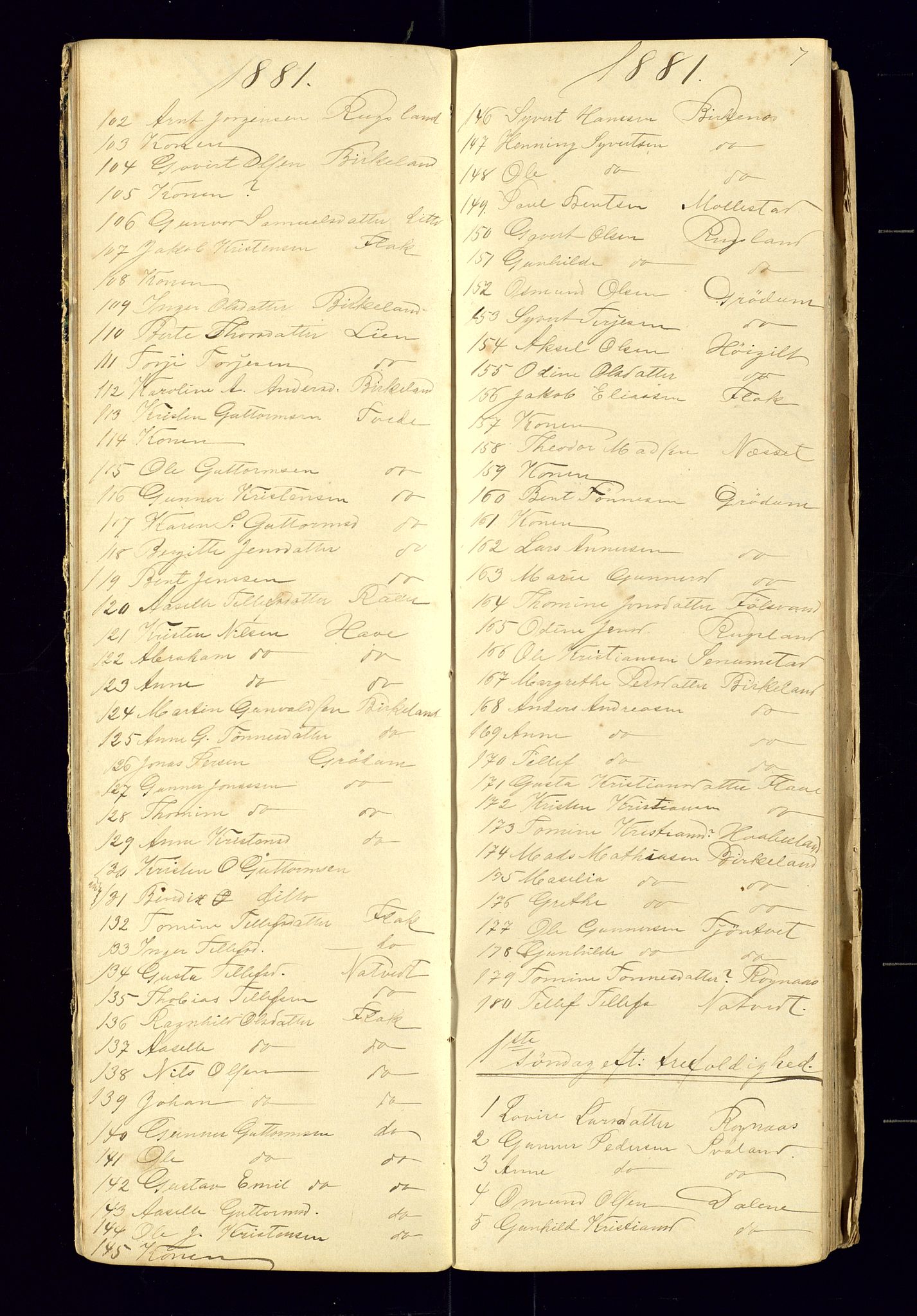 Birkenes sokneprestkontor, AV/SAK-1111-0004/F/Fc/L0007: Communicants register no. C-7, 1881-1891, p. 7