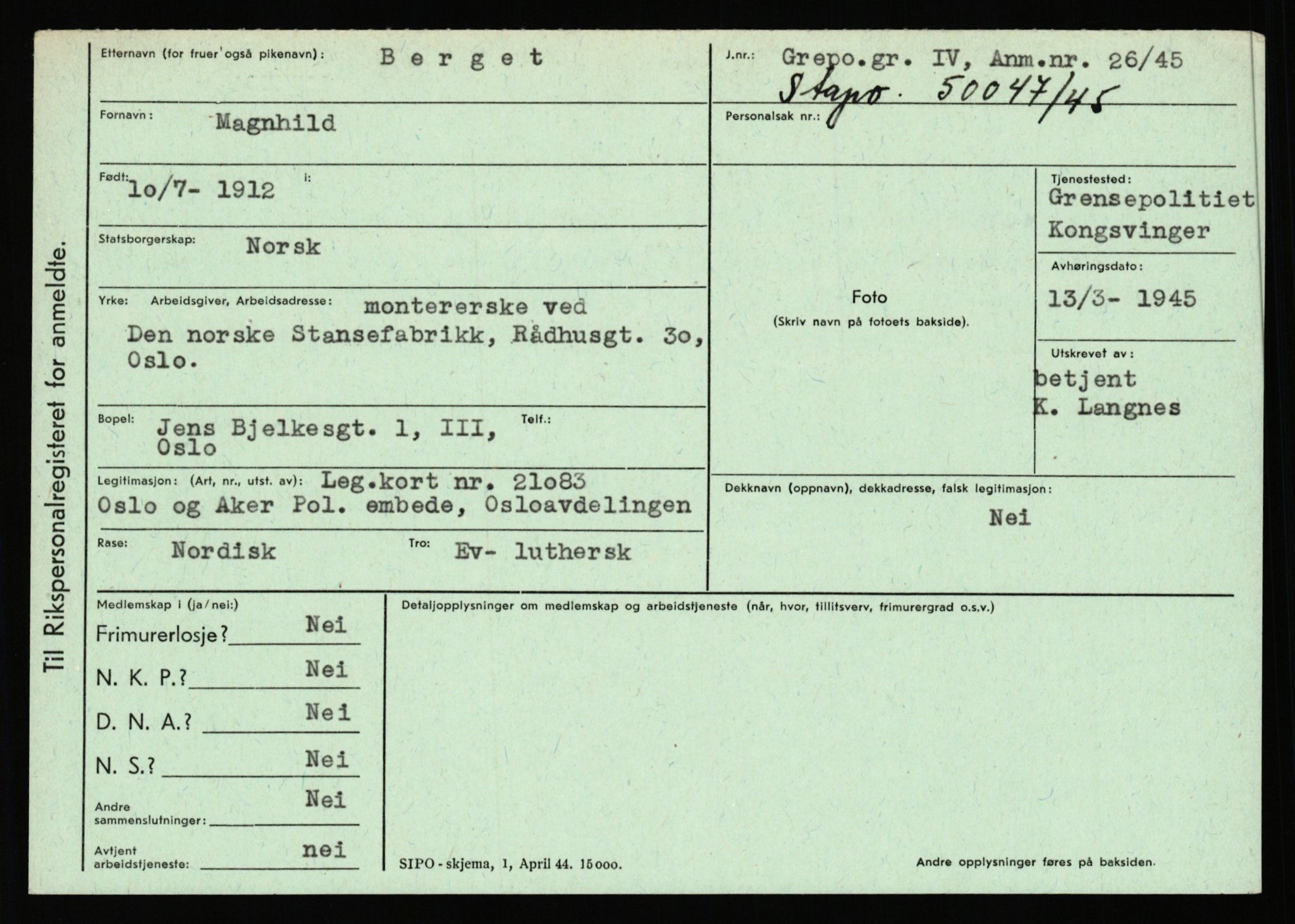 Statspolitiet - Hovedkontoret / Osloavdelingen, AV/RA-S-1329/C/Ca/L0002: Arneberg - Brand, 1943-1945, p. 2675