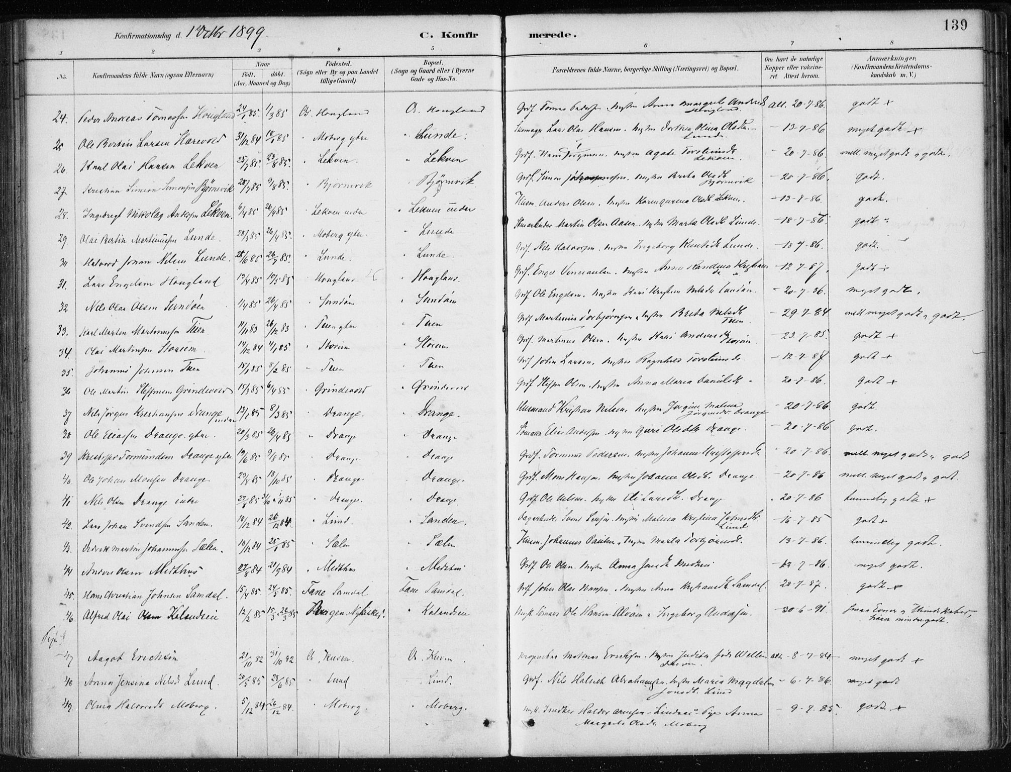 Os sokneprestembete, SAB/A-99929: Parish register (official) no. B 1, 1885-1902, p. 139