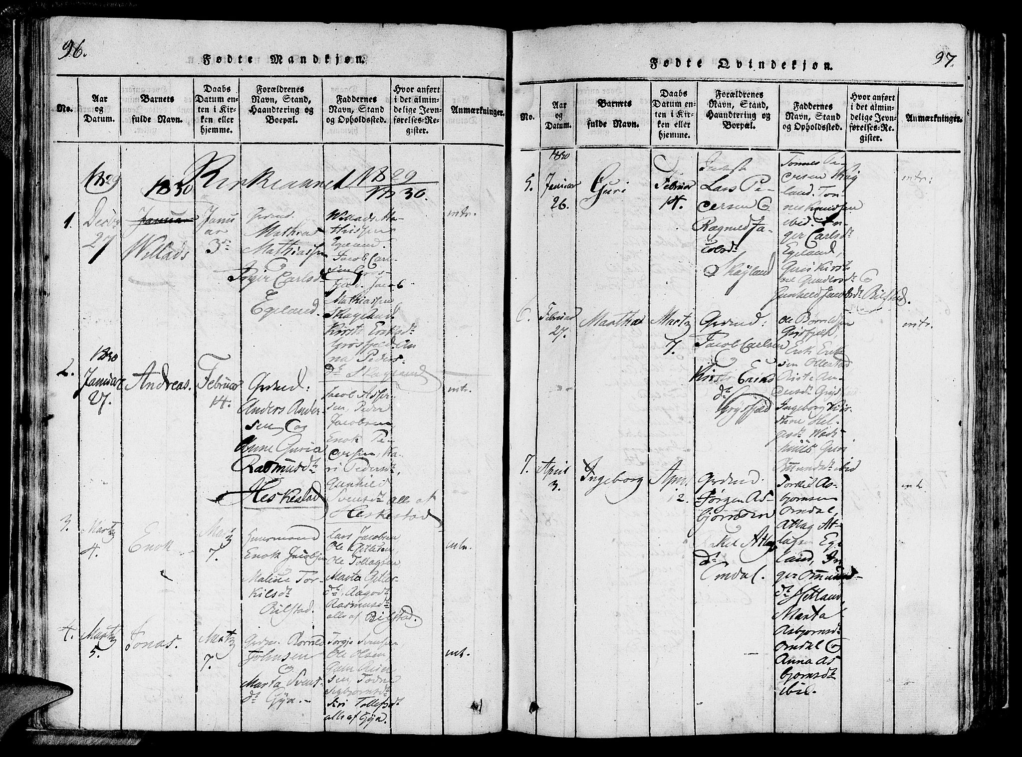 Lund sokneprestkontor, SAST/A-101809/S06/L0006: Parish register (official) no. A 6, 1816-1839, p. 96-97