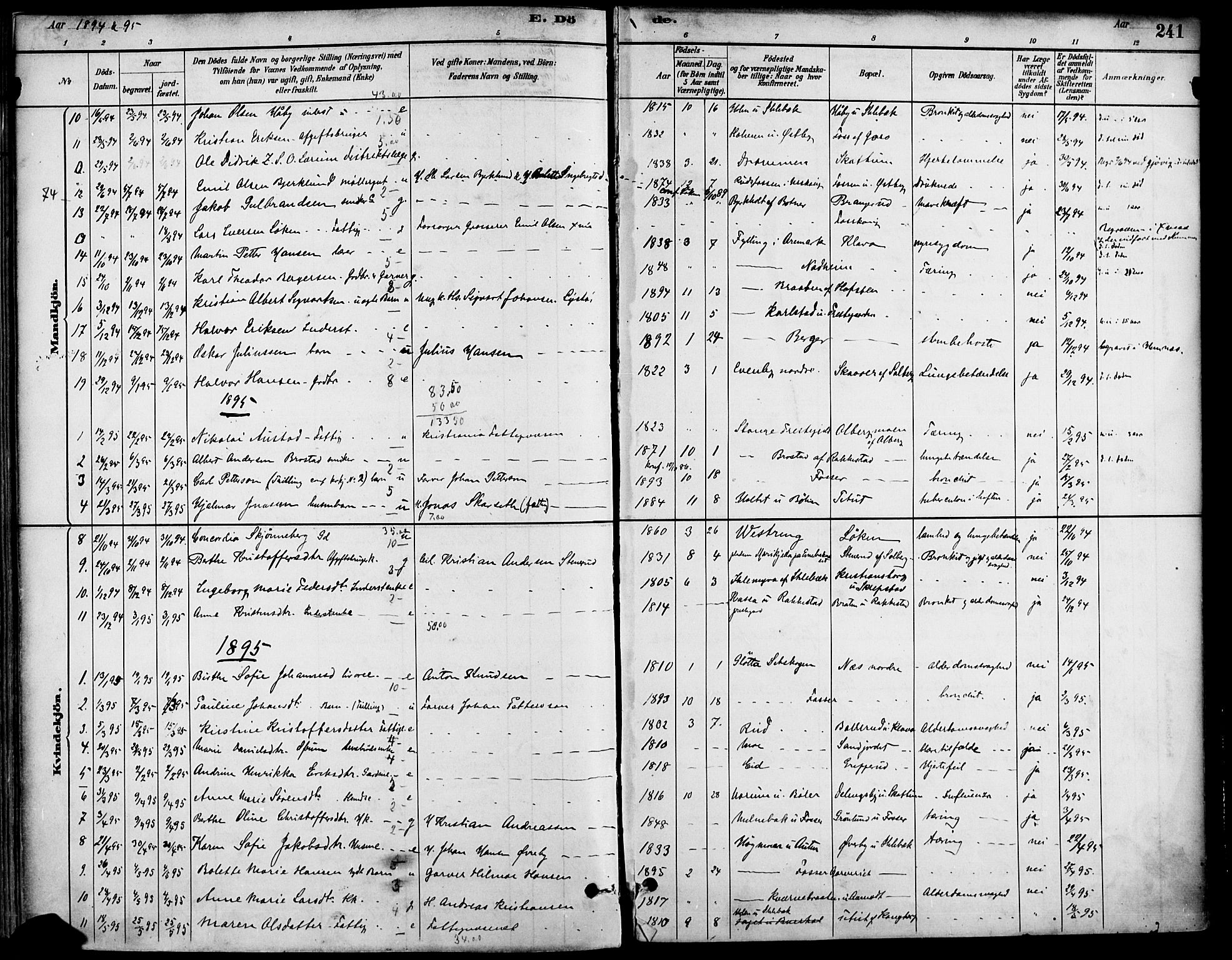Høland prestekontor Kirkebøker, SAO/A-10346a/F/Fa/L0013: Parish register (official) no. I 13, 1880-1897, p. 241