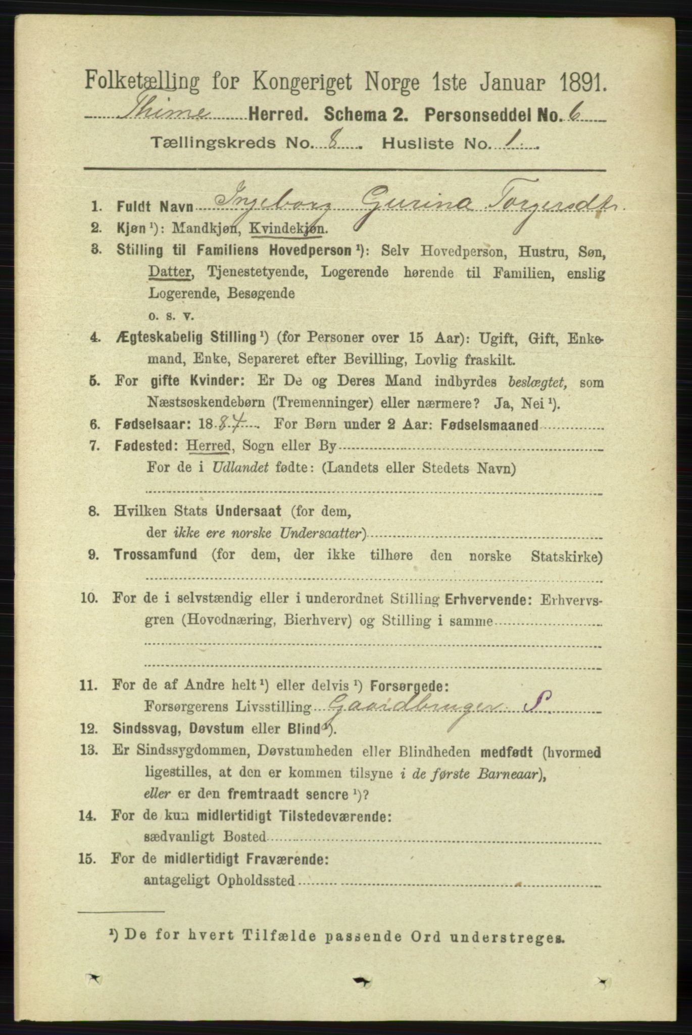 RA, 1891 census for 1121 Time, 1891, p. 2974