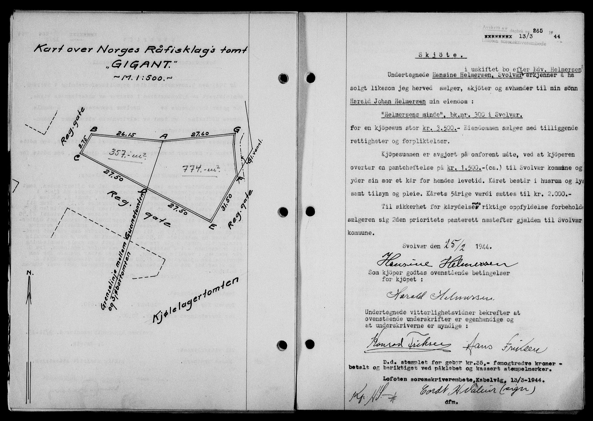 Lofoten sorenskriveri, SAT/A-0017/1/2/2C/L0012a: Mortgage book no. 12a, 1943-1944, Diary no: : 265/1944