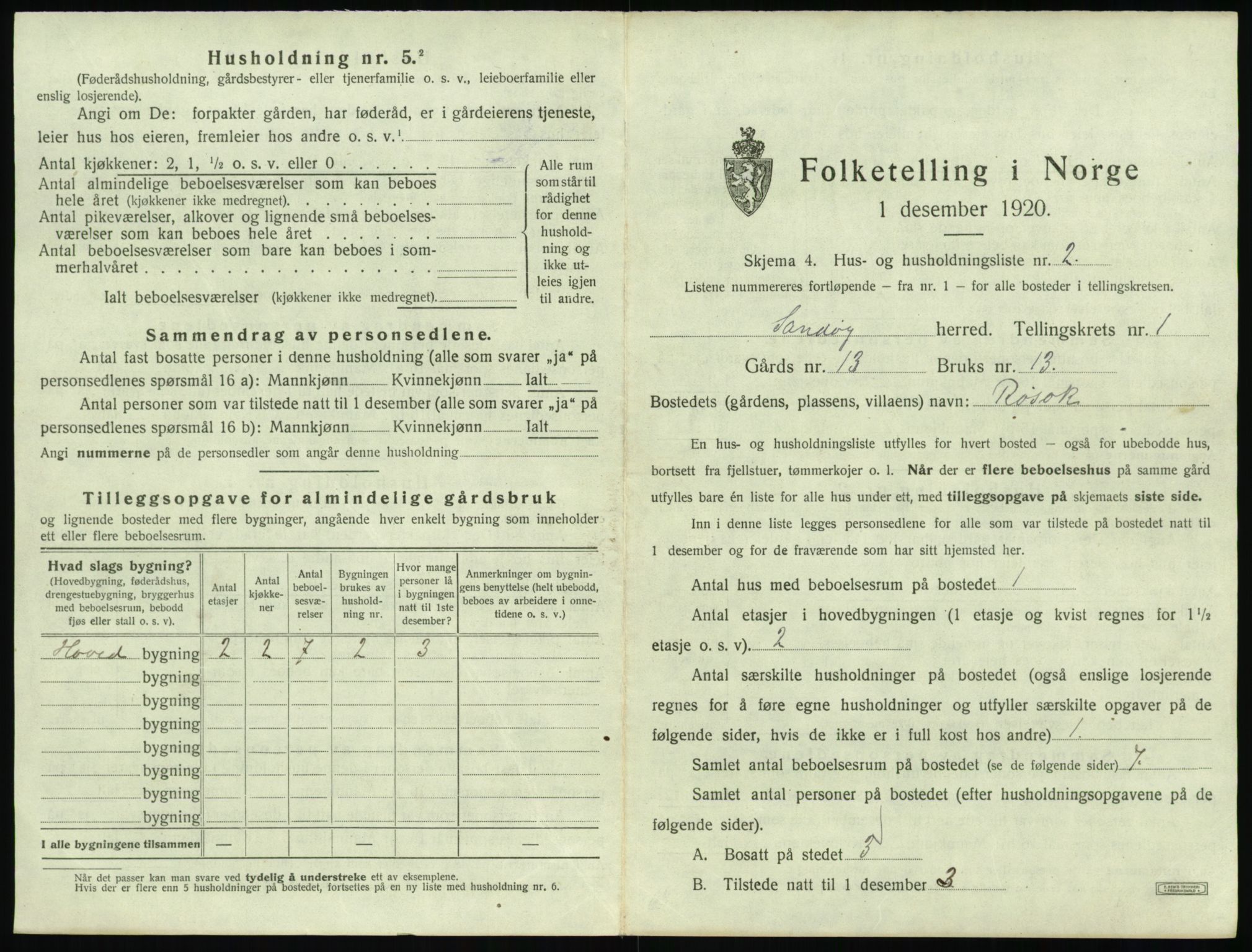 SAT, 1920 census for Sandøy, 1920, p. 36