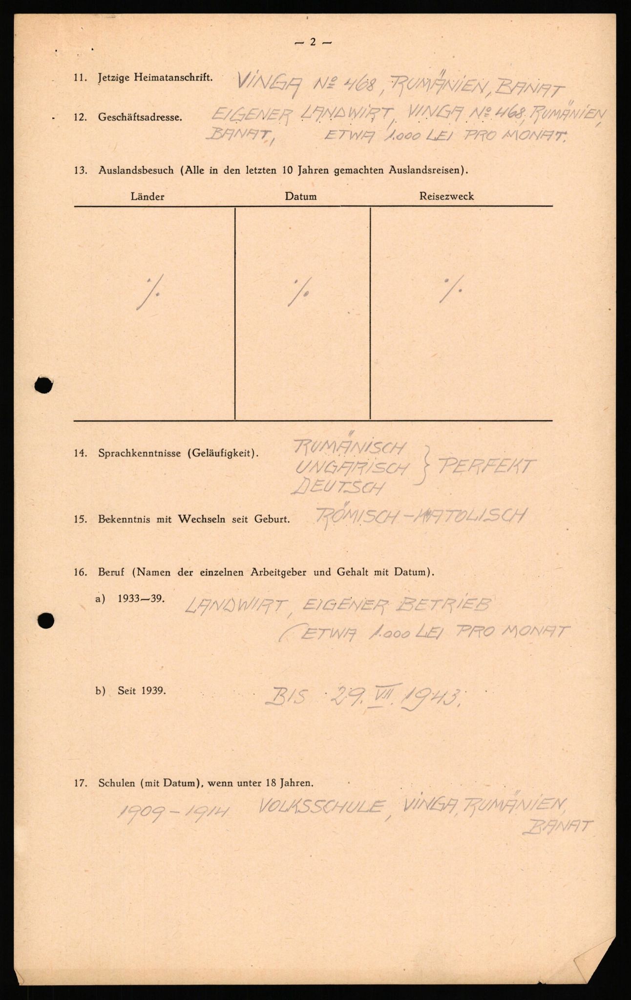 Forsvaret, Forsvarets overkommando II, AV/RA-RAFA-3915/D/Db/L0041: CI Questionaires.  Diverse nasjonaliteter., 1945-1946, p. 142