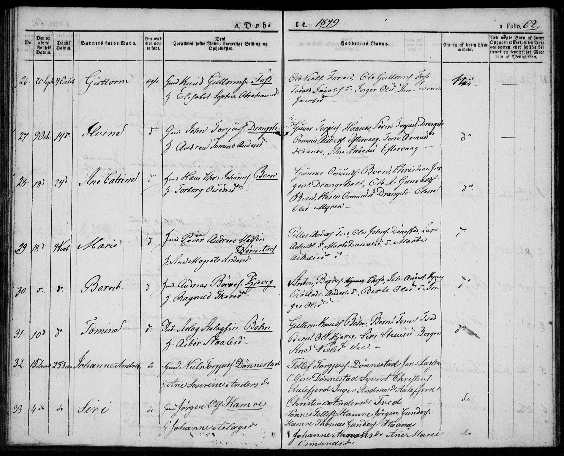 Tveit sokneprestkontor, AV/SAK-1111-0043/F/Fa/L0003: Parish register (official) no. A 3, 1829-1852, p. 62