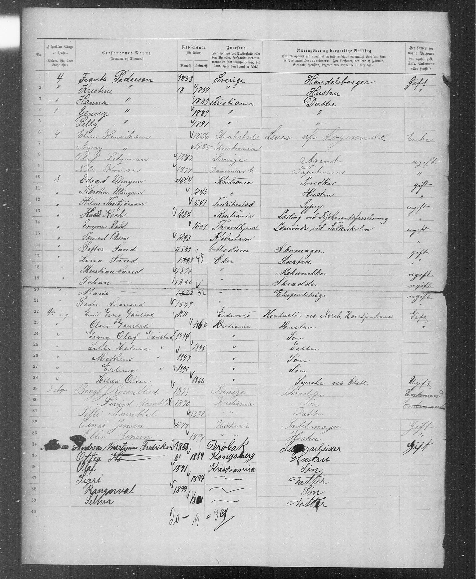 OBA, Municipal Census 1899 for Kristiania, 1899, p. 2380