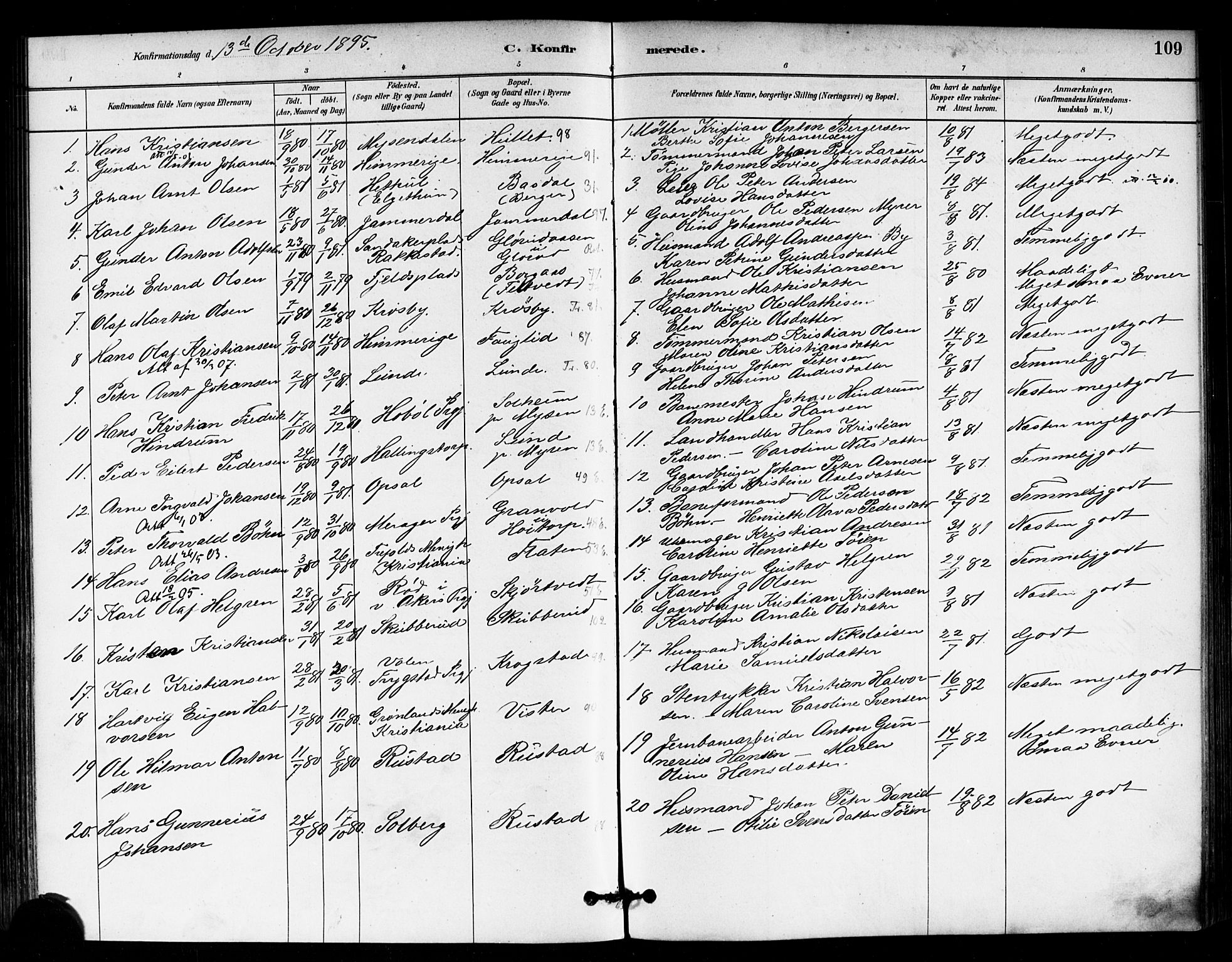 Eidsberg prestekontor Kirkebøker, SAO/A-10905/F/Fb/L0001: Parish register (official) no. II 1, 1879-1900, p. 109