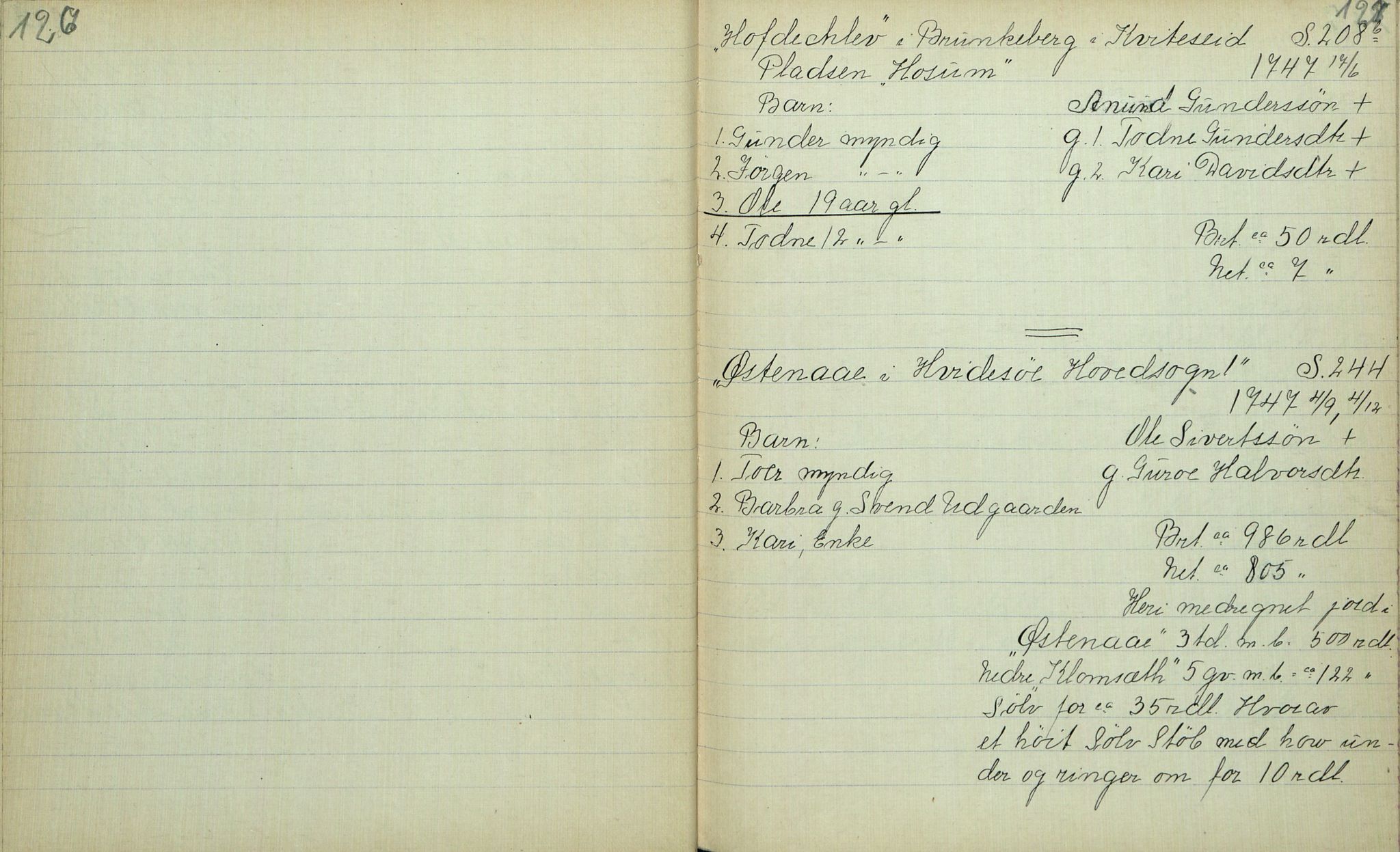 Rikard Berge, TEMU/TGM-A-1003/F/L0012/0013: 400-450 / 412 Kviteseid 1734-49, skifte. R. Berge, 1918, p. 126-127