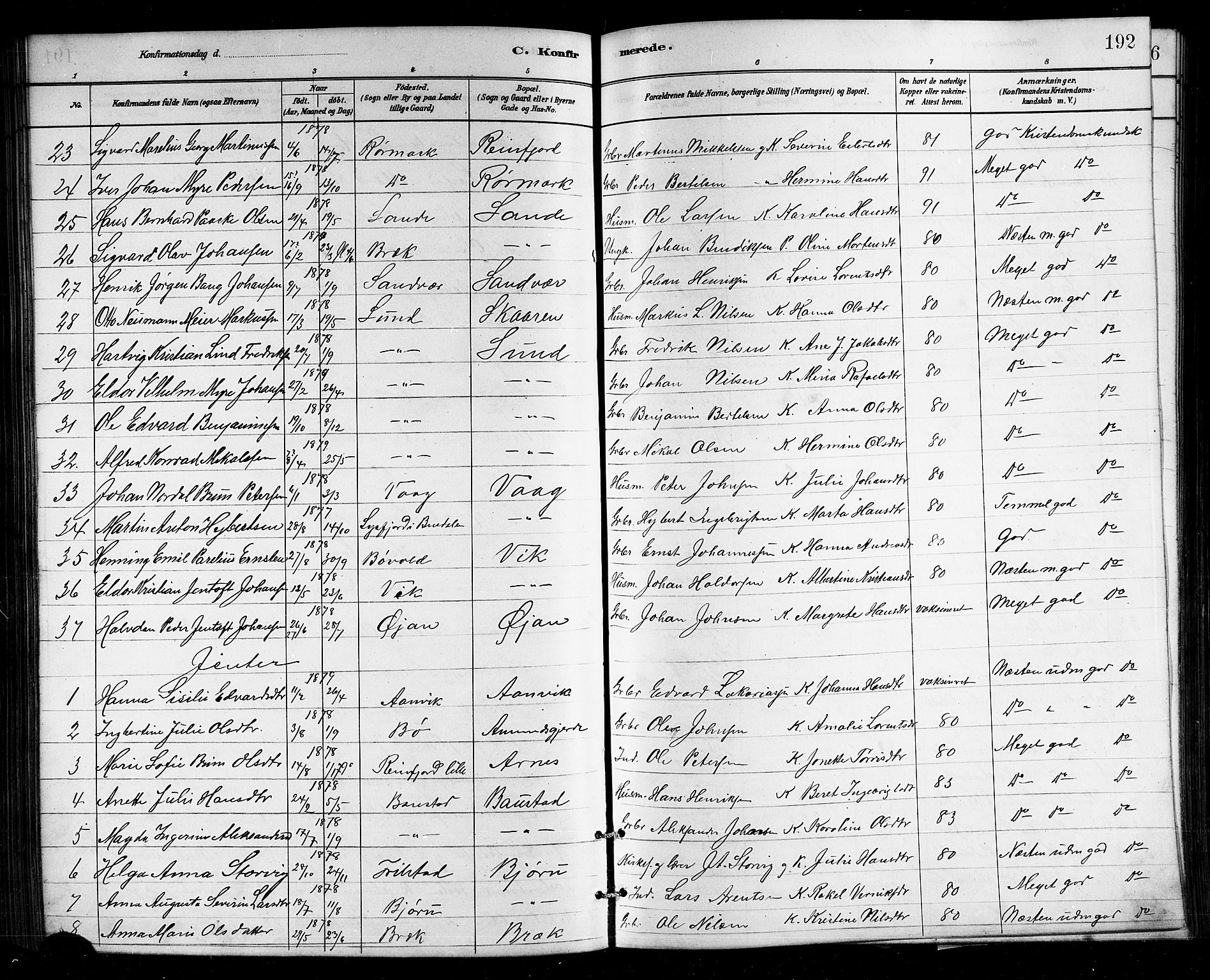 Ministerialprotokoller, klokkerbøker og fødselsregistre - Nordland, AV/SAT-A-1459/812/L0188: Parish register (copy) no. 812C06, 1884-1912, p. 192