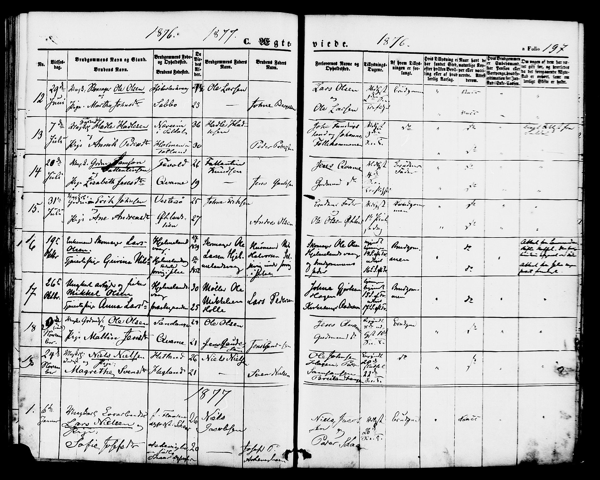 Hjelmeland sokneprestkontor, SAST/A-101843/01/IV/L0011: Parish register (official) no. A 11, 1861-1878, p. 197
