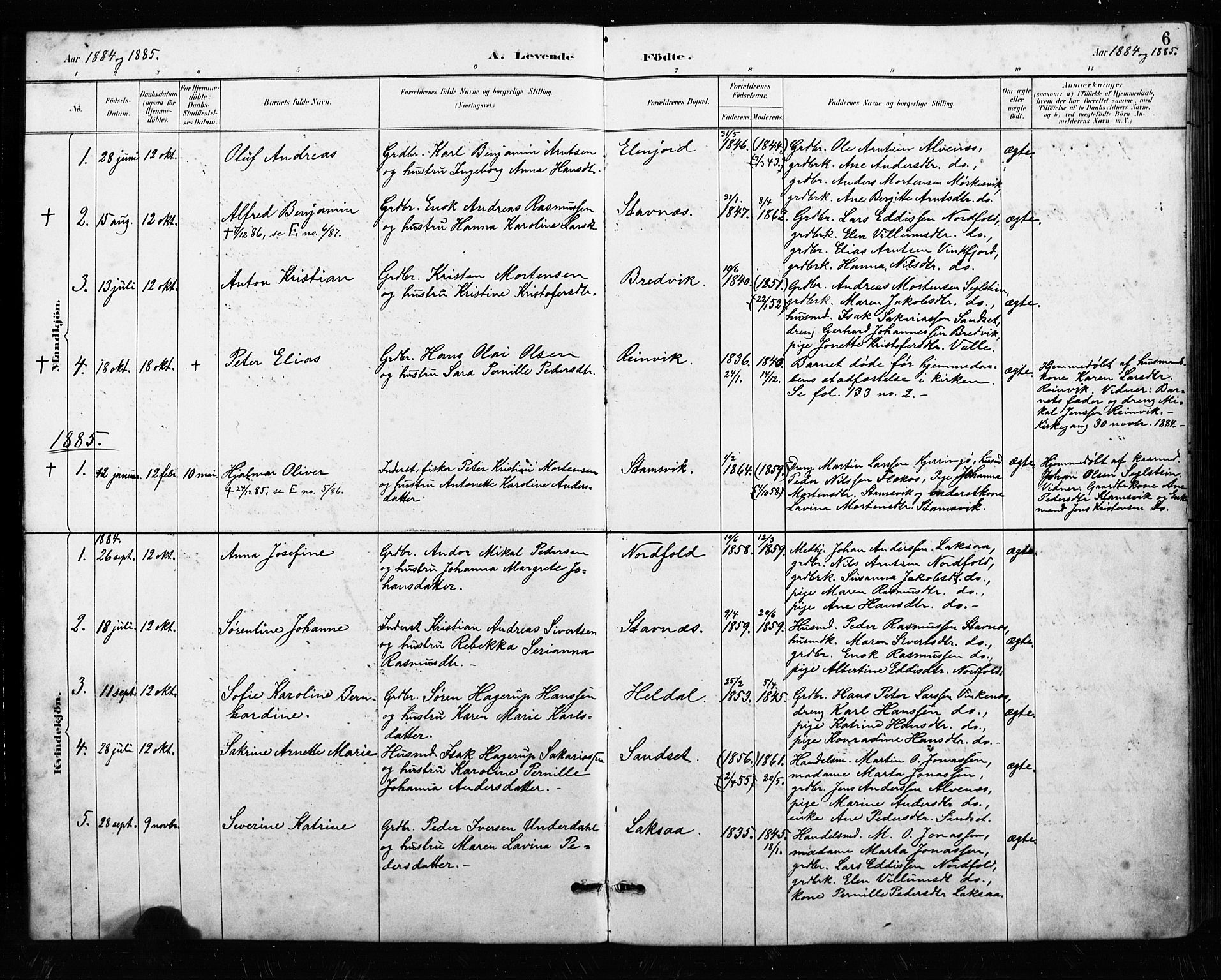 Ministerialprotokoller, klokkerbøker og fødselsregistre - Nordland, AV/SAT-A-1459/858/L0834: Parish register (copy) no. 858C01, 1884-1904, p. 6