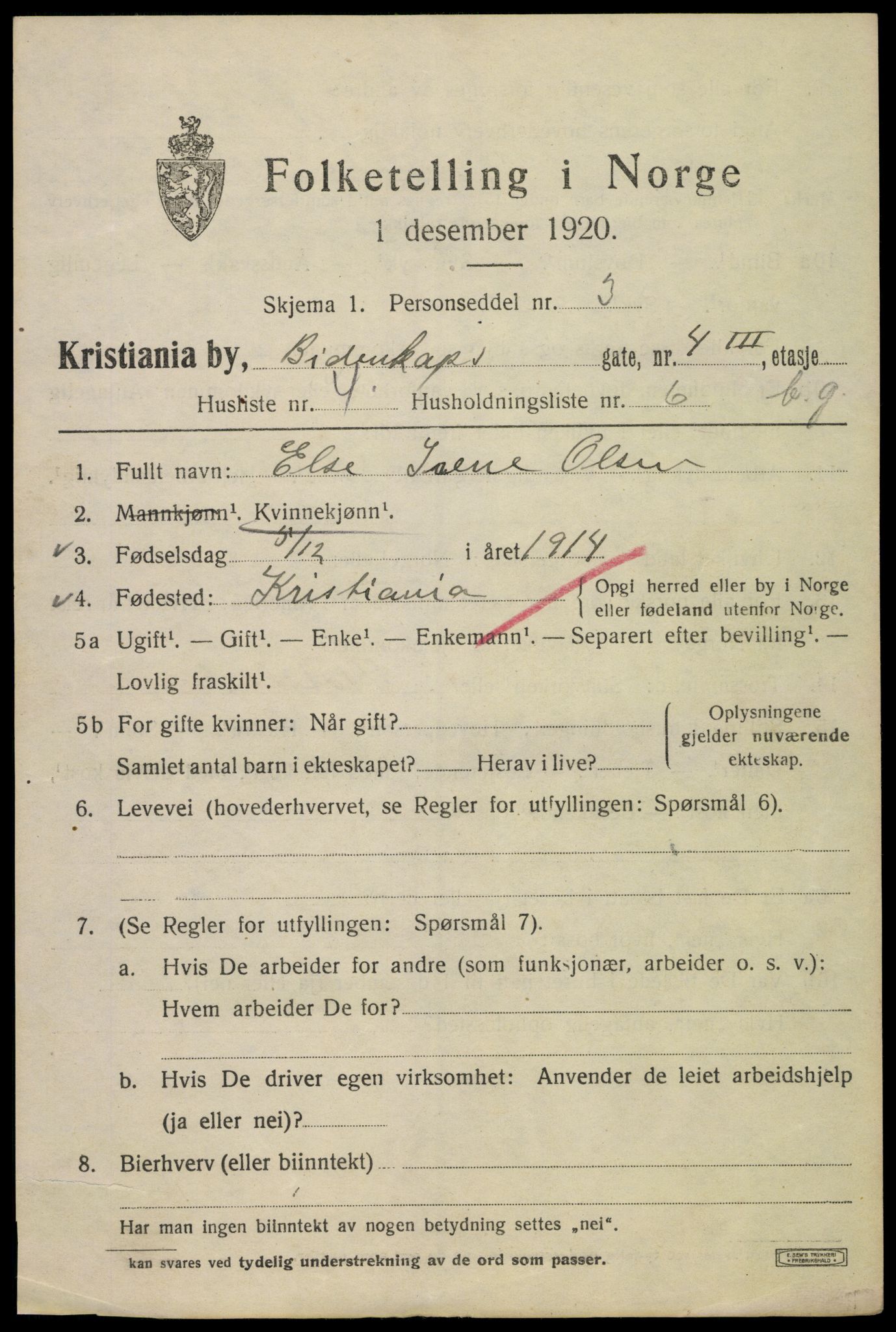 SAO, 1920 census for Kristiania, 1920, p. 155381