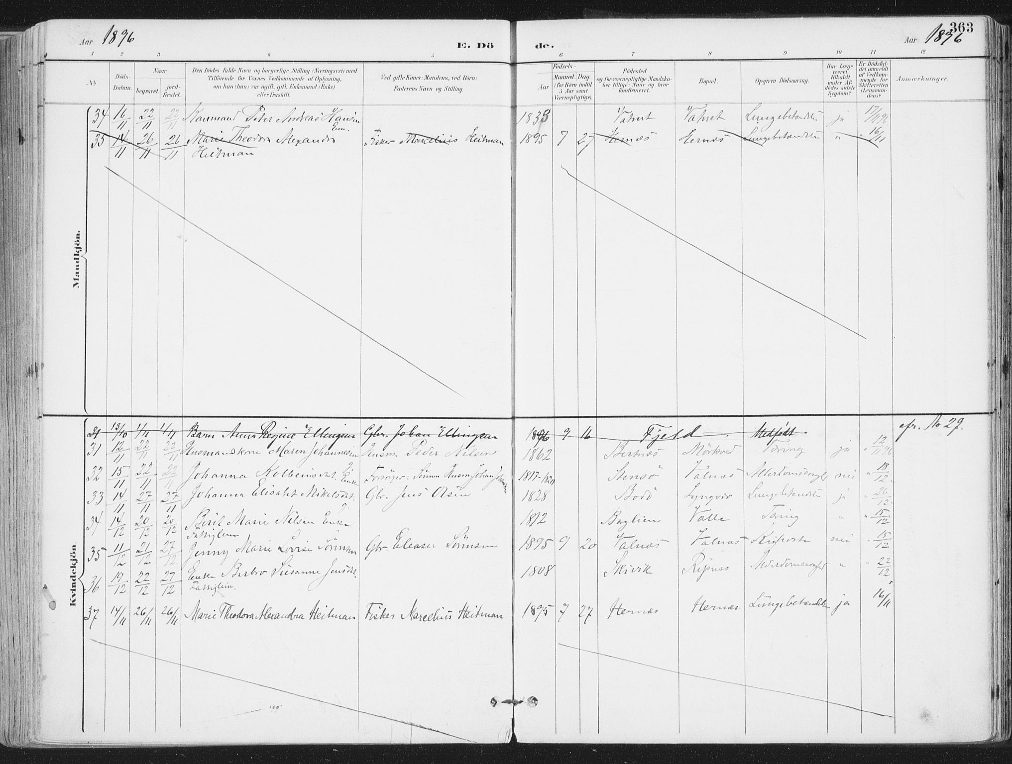 Ministerialprotokoller, klokkerbøker og fødselsregistre - Nordland, AV/SAT-A-1459/802/L0055: Parish register (official) no. 802A02, 1894-1915, p. 363