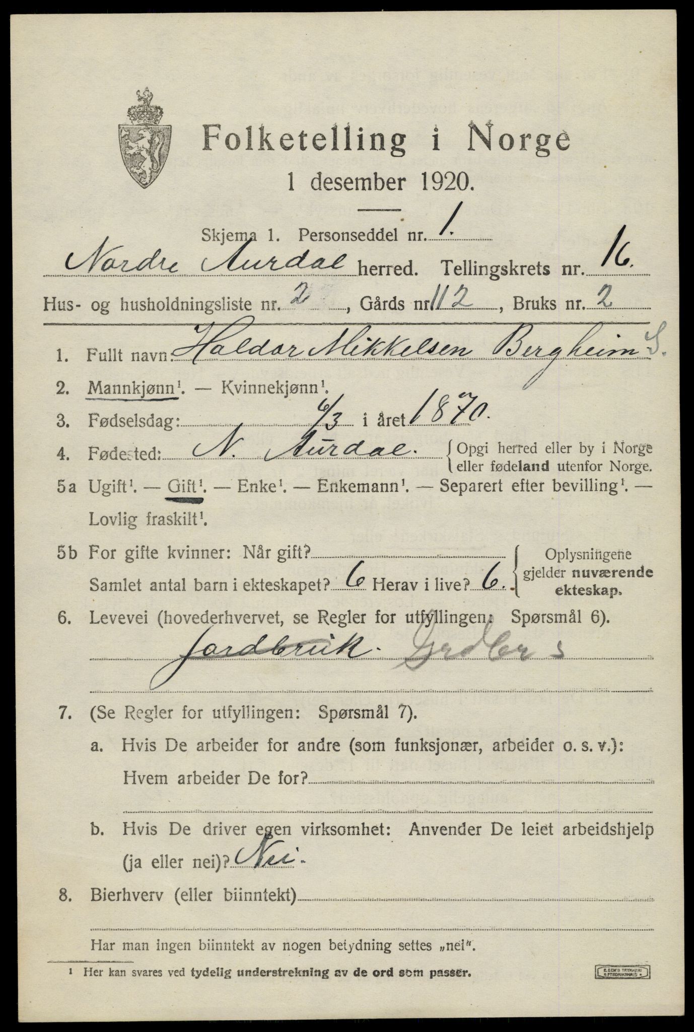 SAH, 1920 census for Nord-Aurdal, 1920, p. 11754