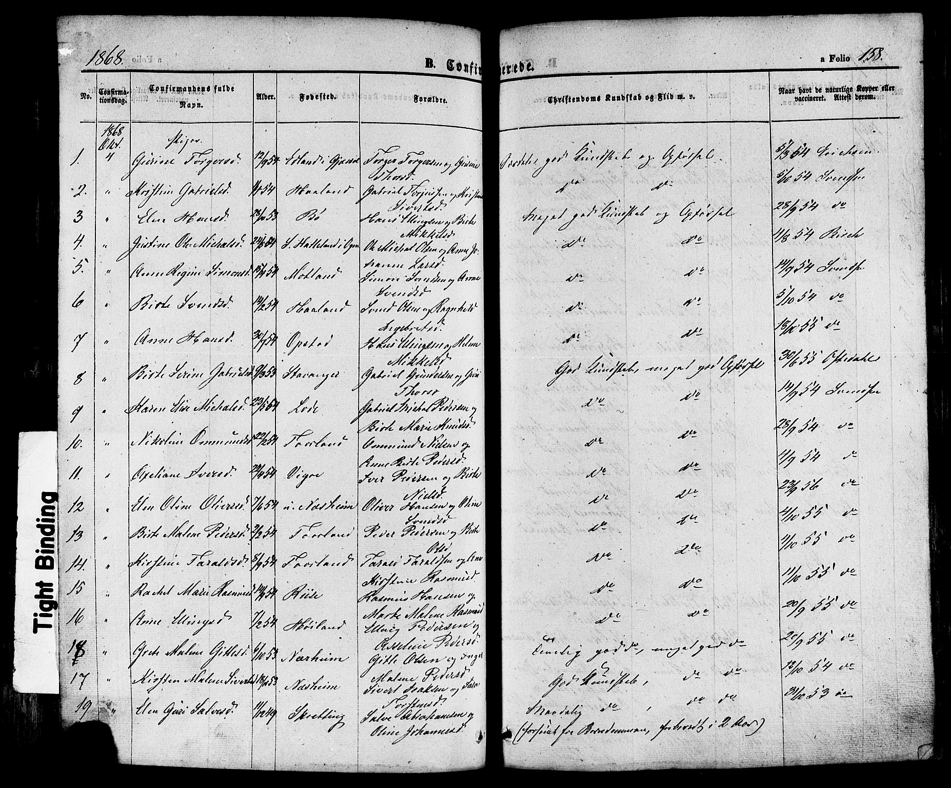 Hå sokneprestkontor, AV/SAST-A-101801/001/30BA/L0008: Parish register (official) no. A 7, 1853-1878, p. 158