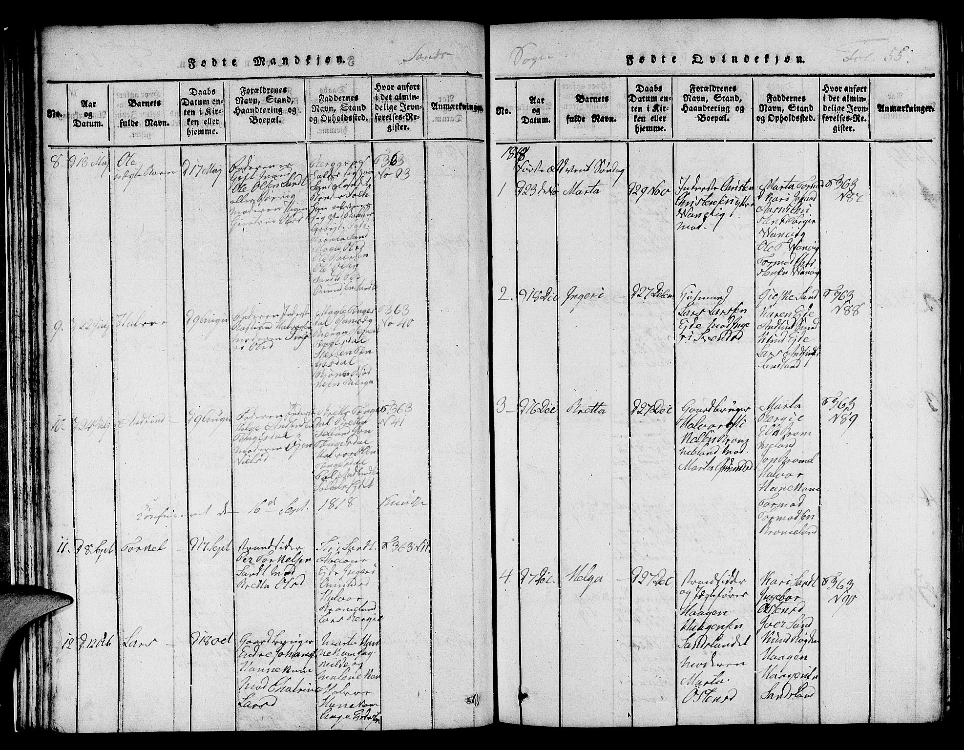 Jelsa sokneprestkontor, AV/SAST-A-101842/01/V: Parish register (copy) no. B 1 /2, 1816-1828, p. 55