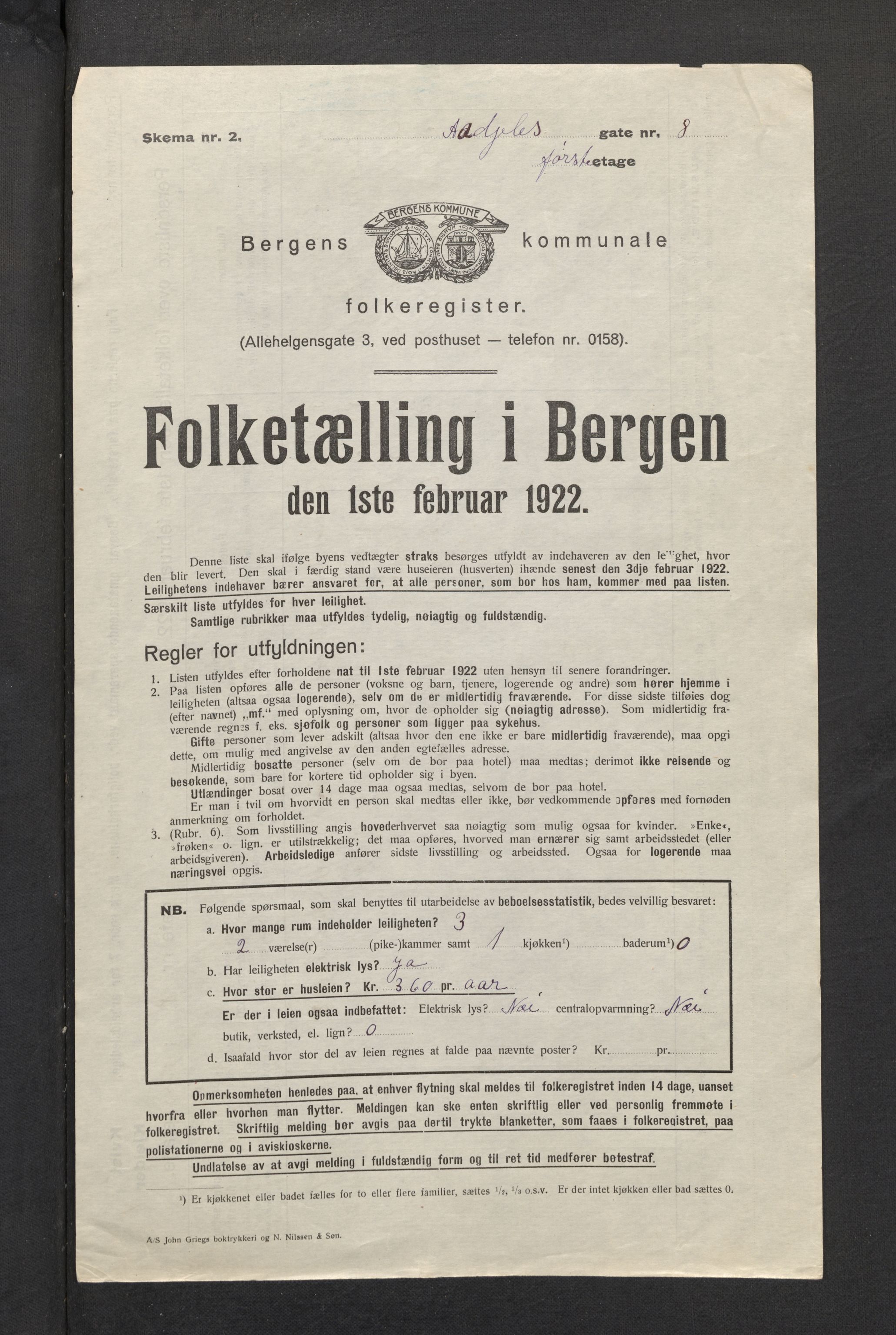 SAB, Municipal Census 1922 for Bergen, 1922, p. 5