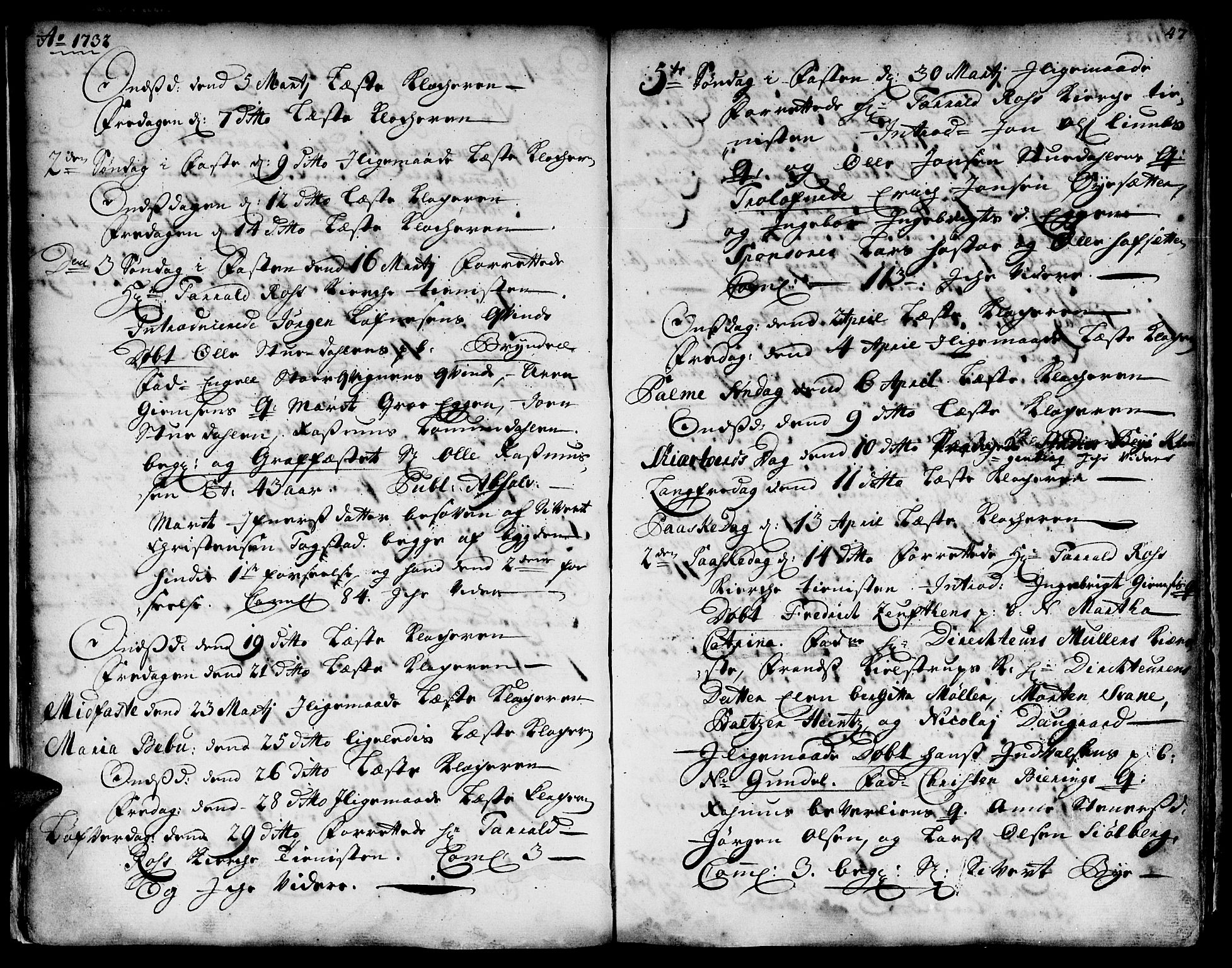 Ministerialprotokoller, klokkerbøker og fødselsregistre - Sør-Trøndelag, SAT/A-1456/671/L0839: Parish register (official) no. 671A01, 1730-1755, p. 46-47
